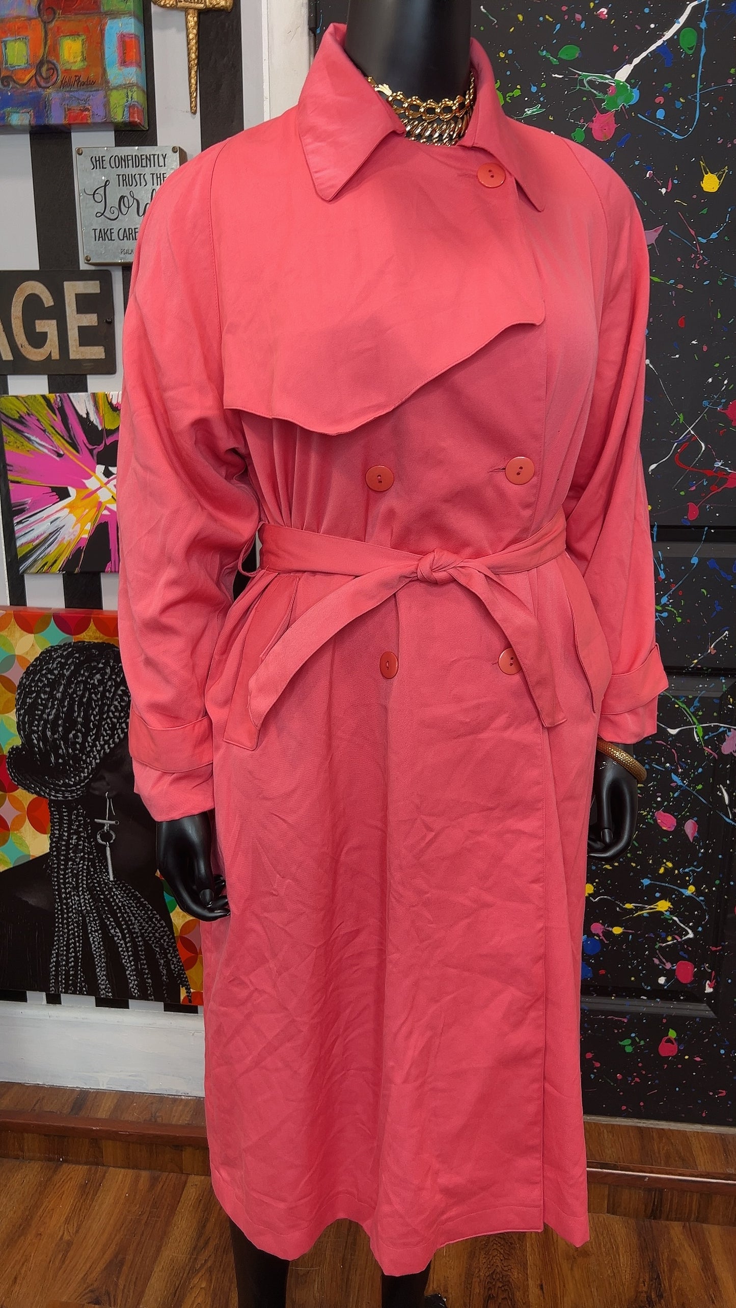 Vintage Deadstock Pink Trench Coat (14-18)