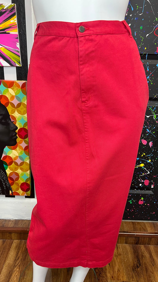 Vintage Red Denim Skirt (26W)