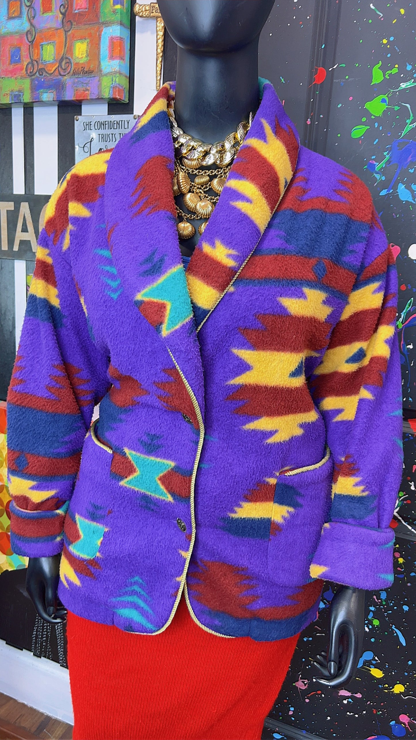 Vintage Tribal Print Puffer Blazer/Coat (20)
