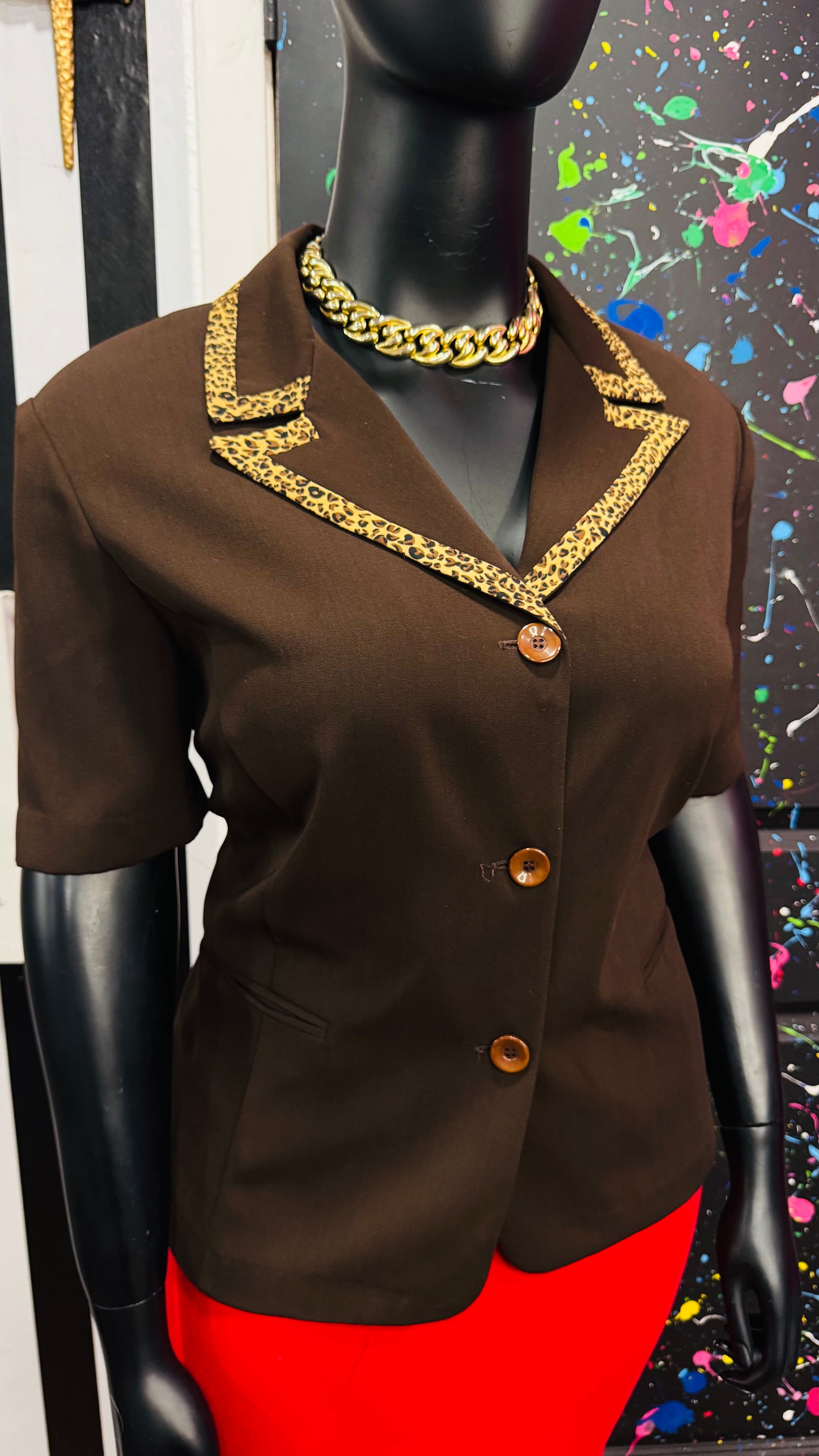 Vintage Brown & Animal Print Blazer Blouse (24W)