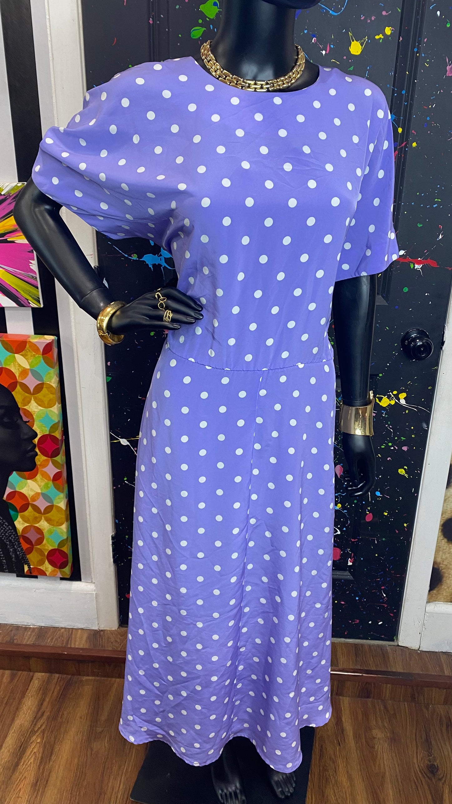 Vintage Purple & White Polka Dot Dress (14)