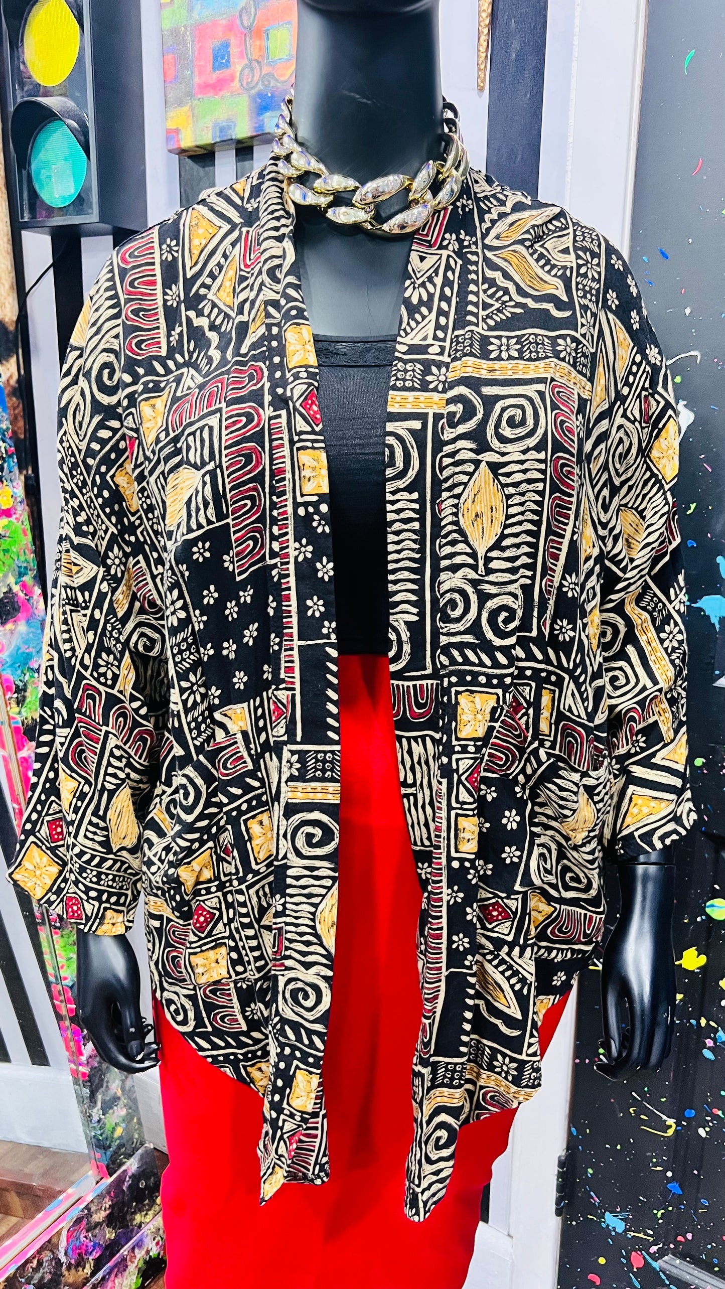 Vintage Tribal Print Open Duster (OS)