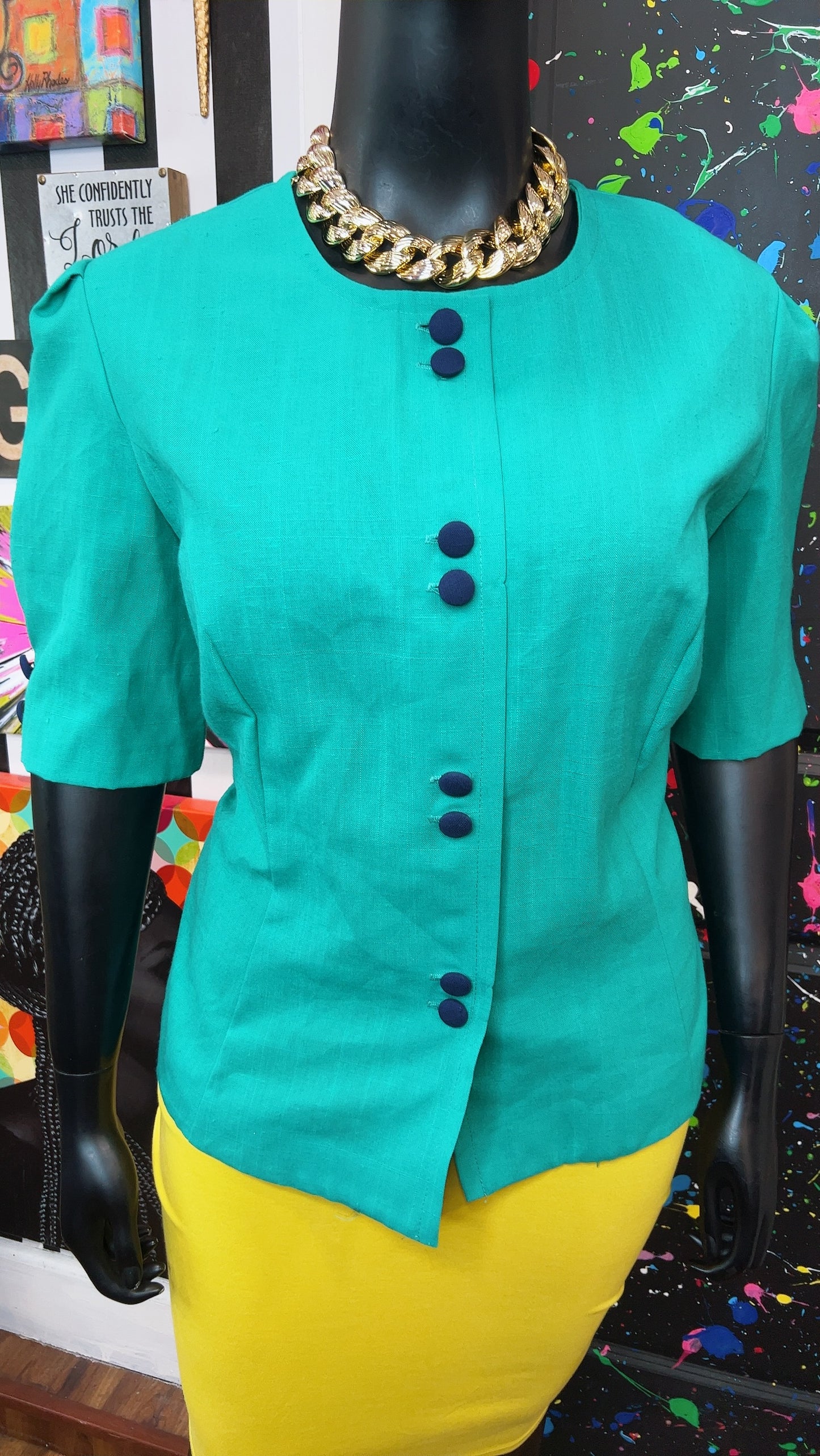 Vintage Teal Blazer Blouse (24)
