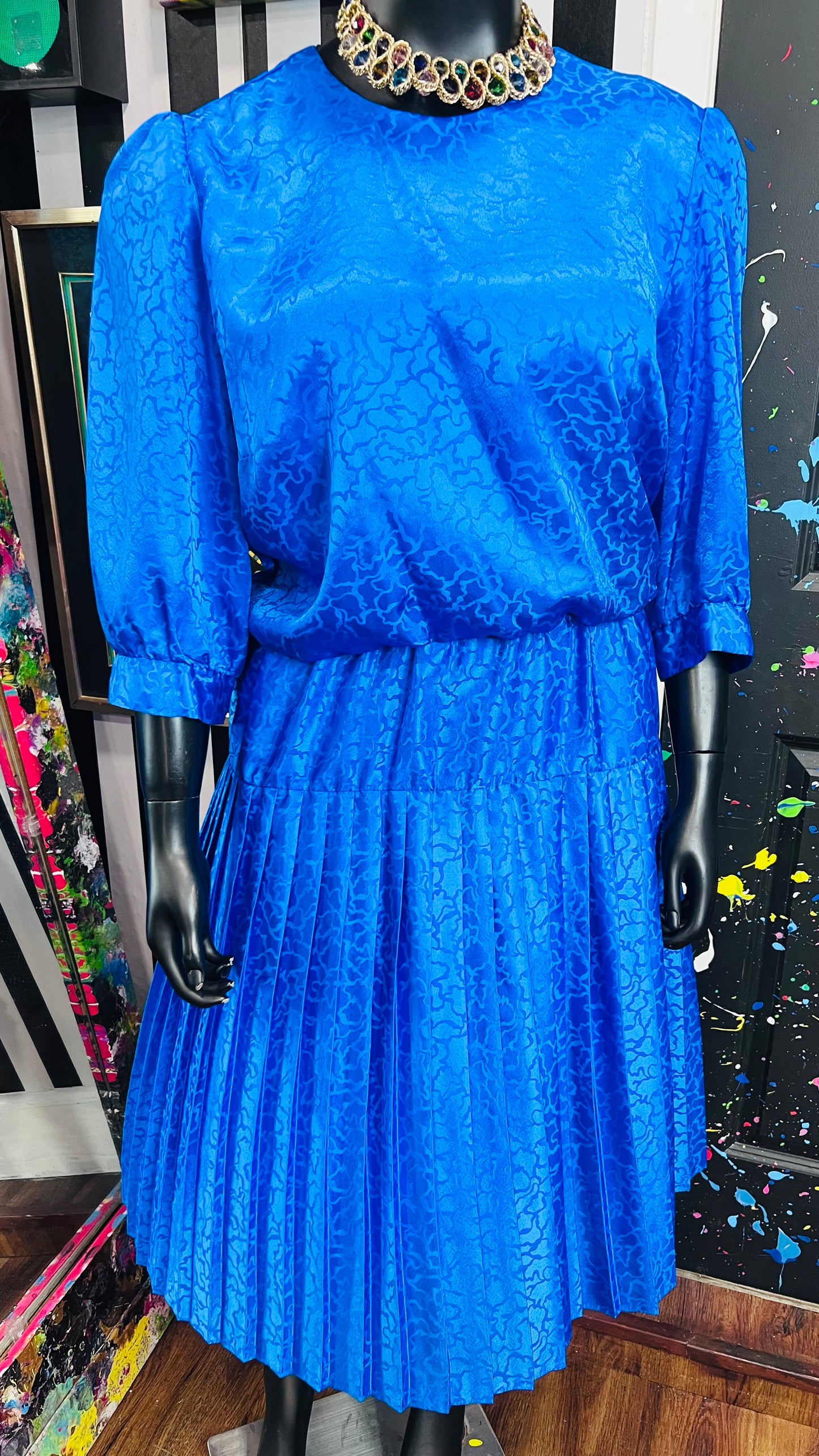Vintage Blue Pleated Dress (16)