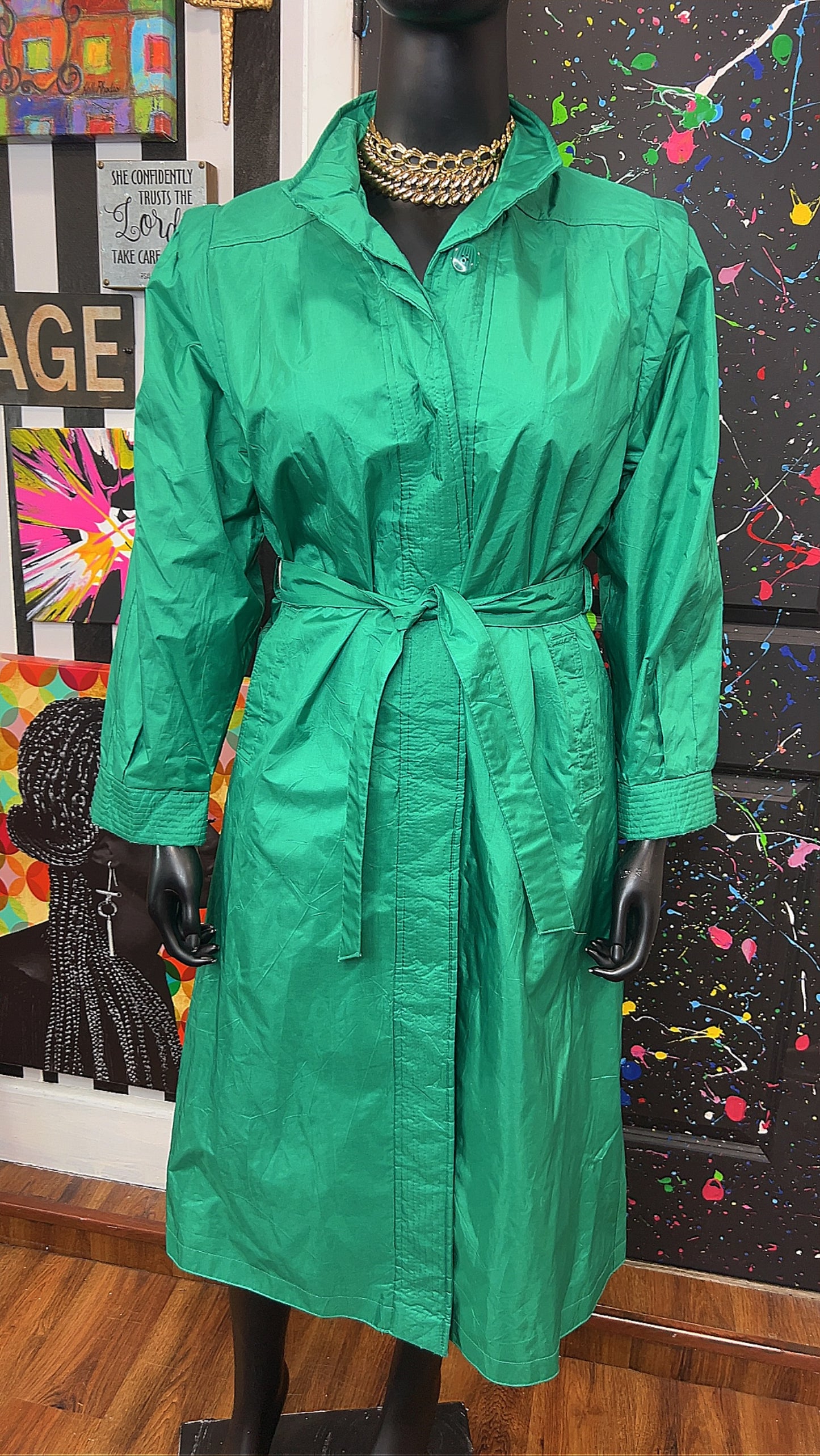 Vintage Green Trench Rain Coat (14/16)