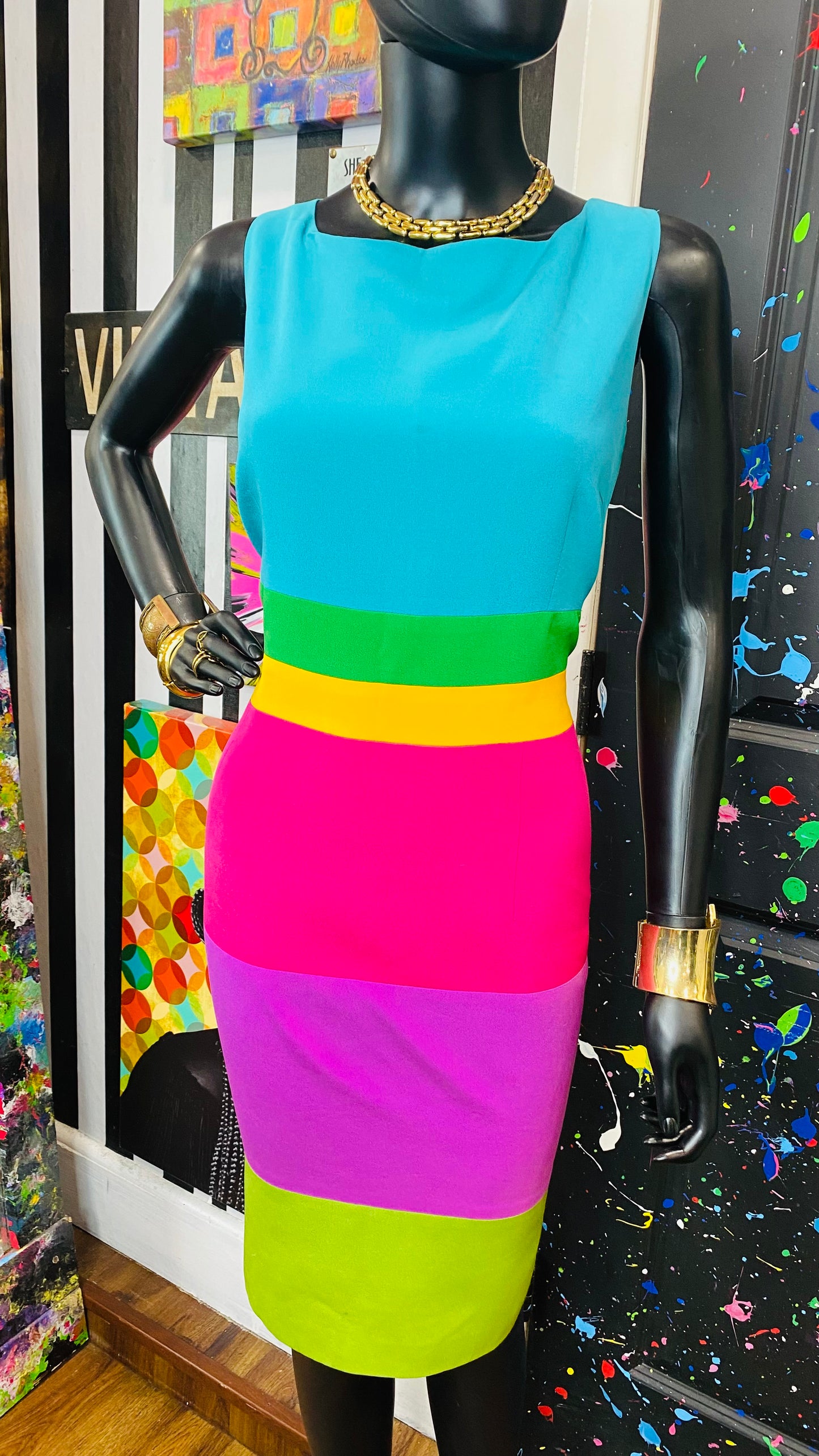 Vintage 100% Silk Rainbow Dress (16)