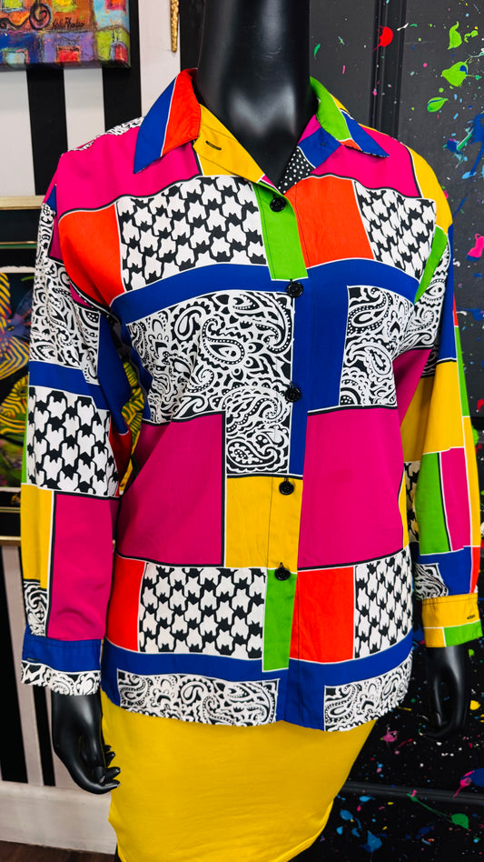 Vintage Colorful 90s Blouse (12) * Fits like a size 16 *KC
