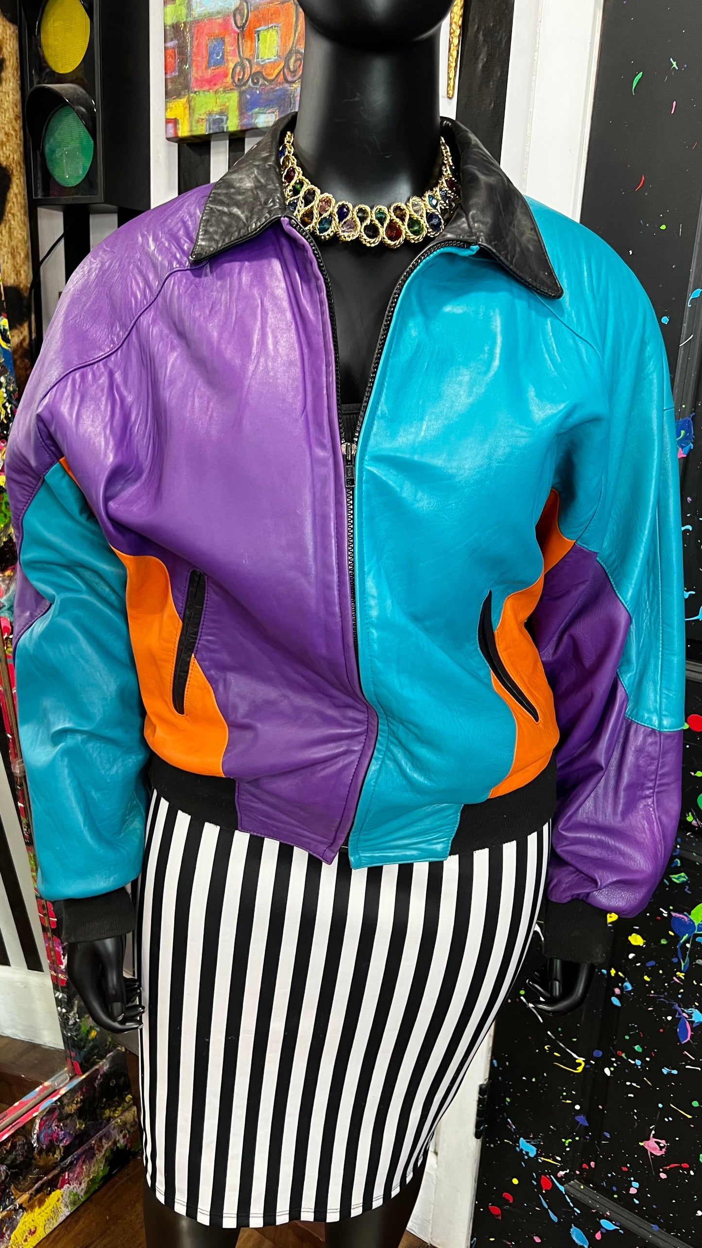 Vintage Genuine Leather Funky Bomber (22)