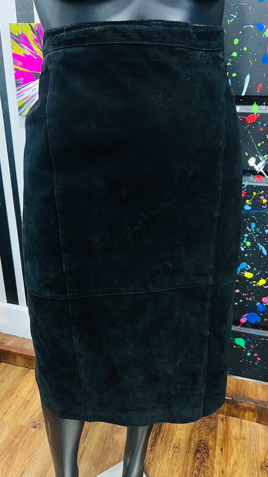Vintage Genuine Suede Leather Black Skirt (20.5)