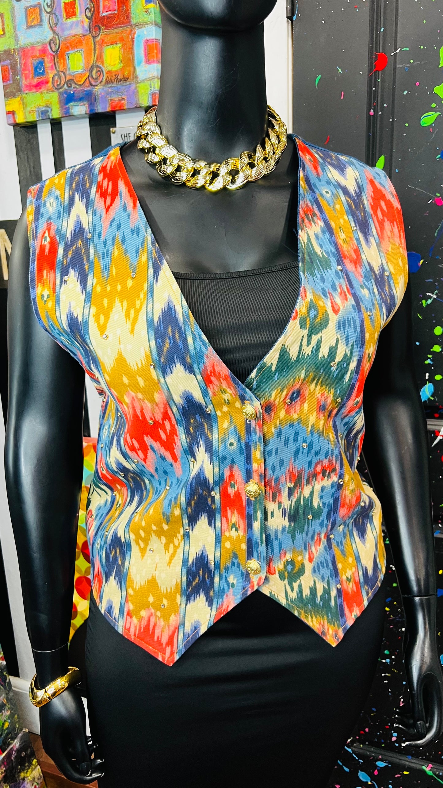 Vintage Abstract Jeweled Denim Vest (14)