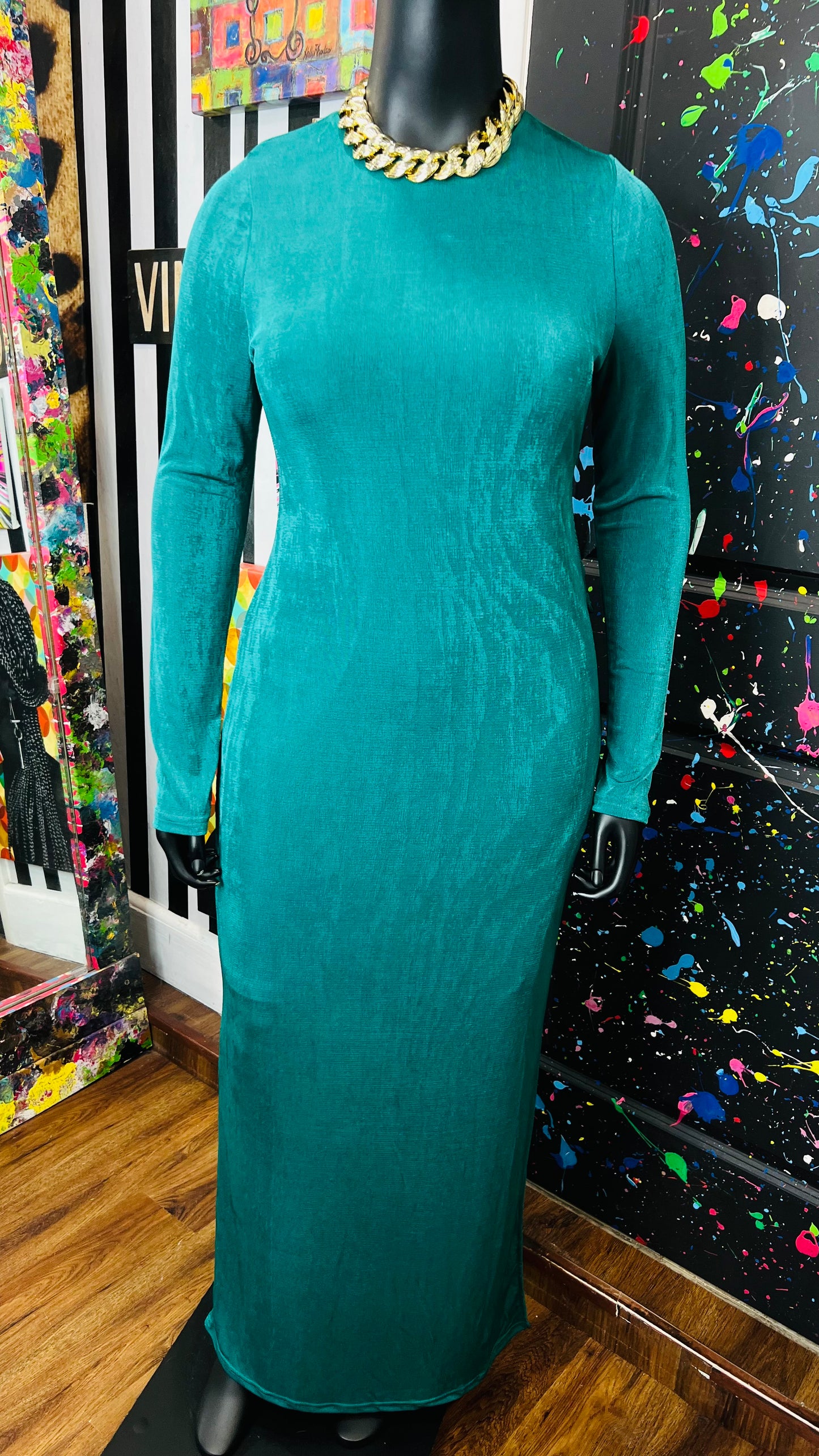 Vintage Teal High Split Dress - Has Stretch New w/Tags (18)