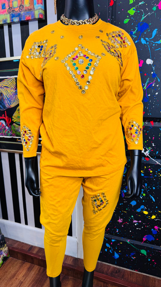 Vintage Gold Hand Painted Cotton Pants Set (18)