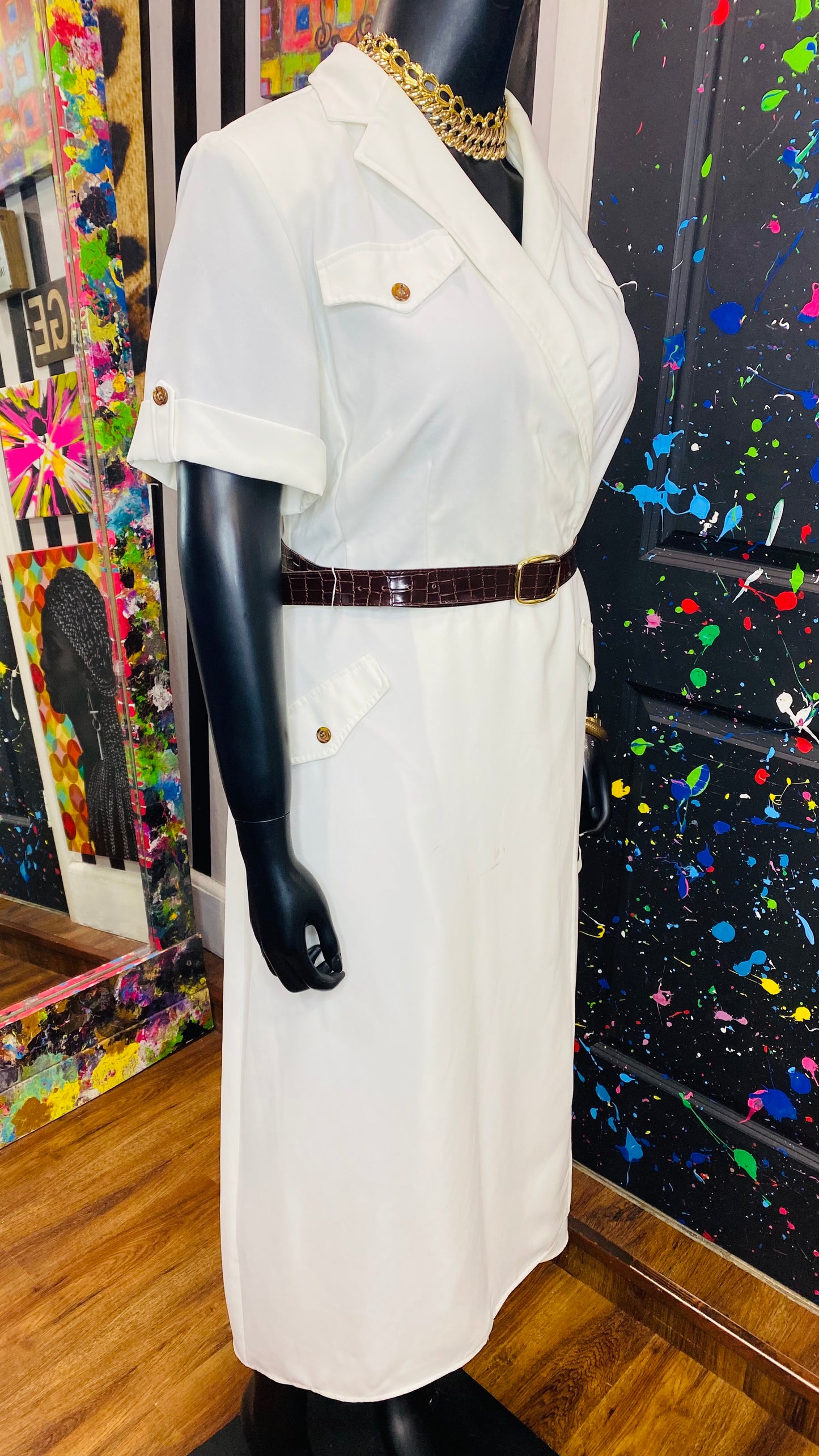 Vintage Cream Dress w/Belt (18W)