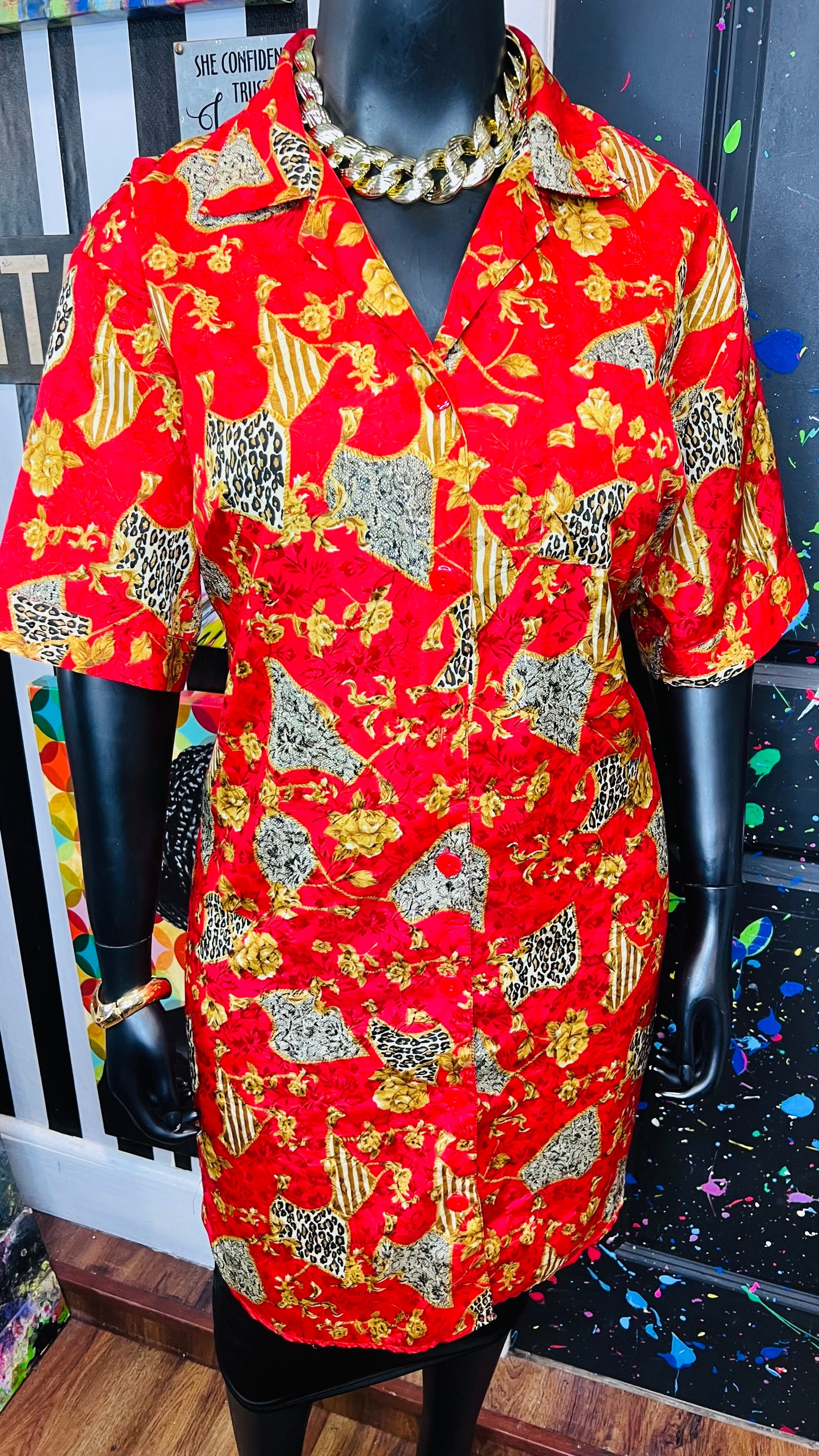 Vintage Red & Gold Animal Print Gown/Duster (OS)