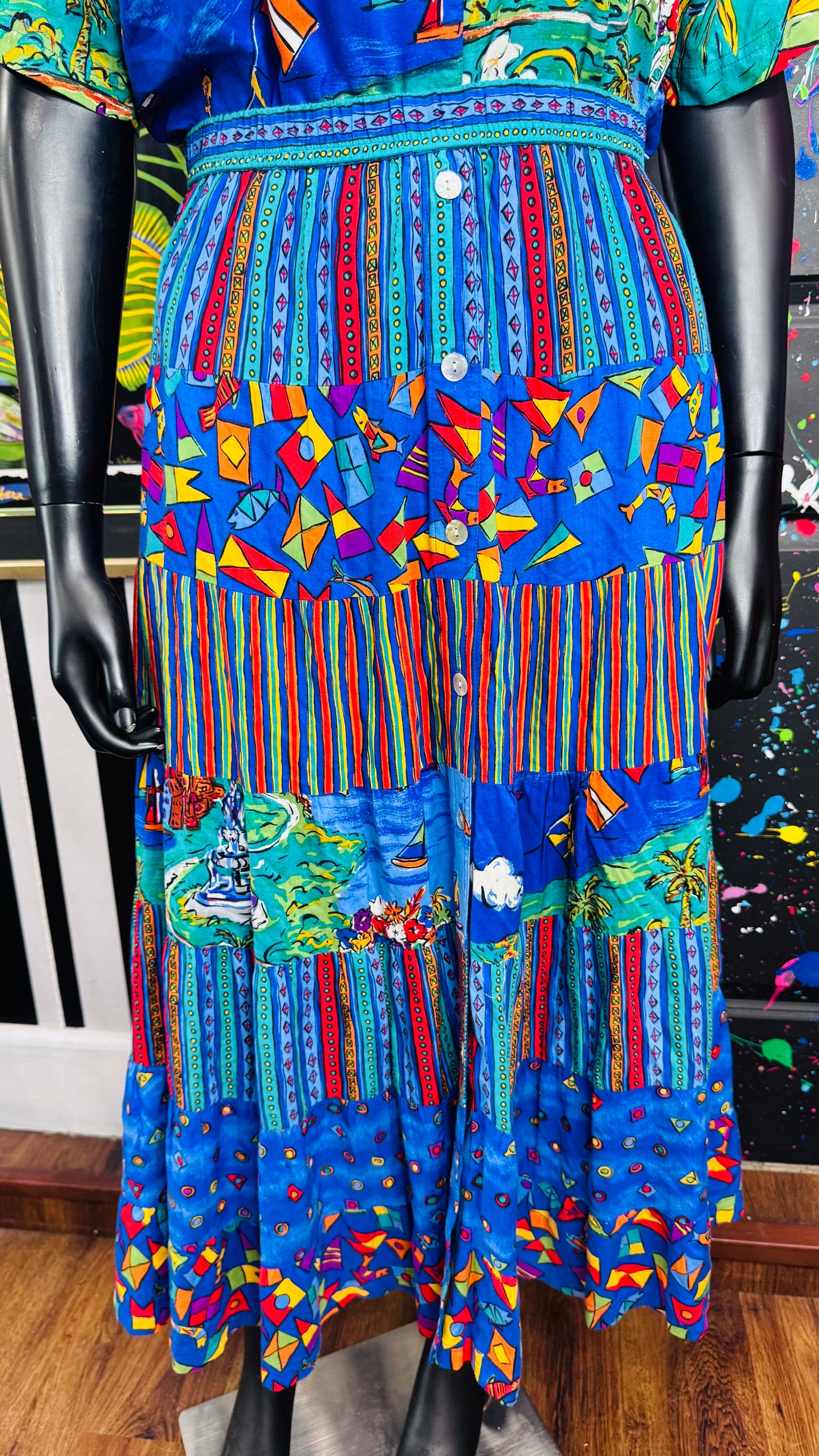 Vintage Rayon Carole Little Skirt Set (14) *Oversized Fits Like a 18 *KC