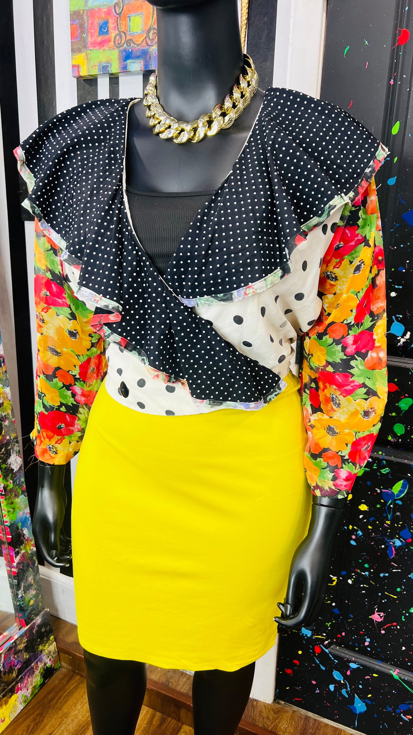 Vintage Sheer Arms Polka Dot Cropped Blouse (24)