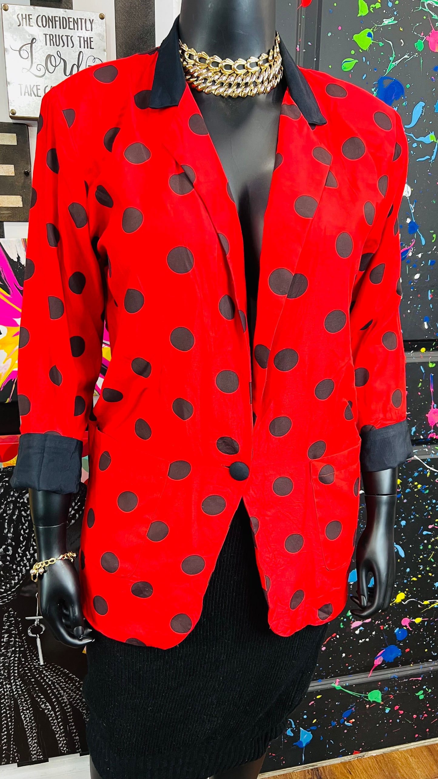 Vintage Black & Red Polka Dot Blazer (14)