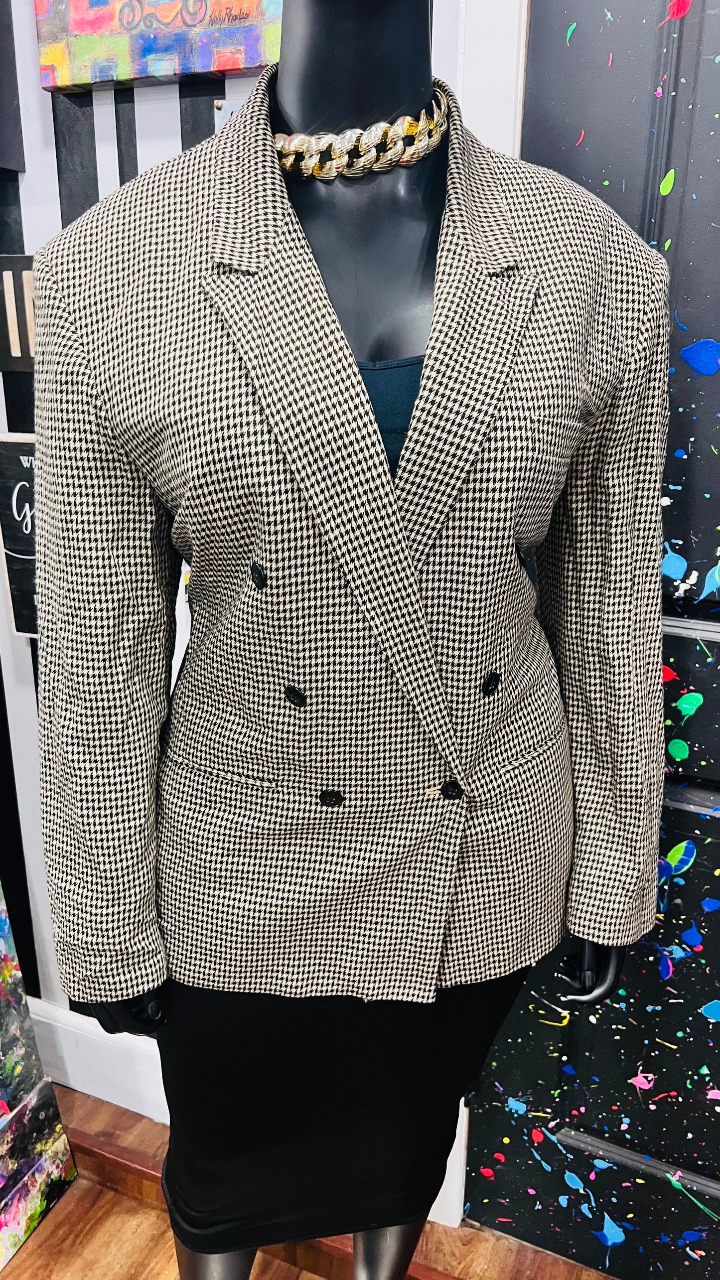 Vintage Black & Cream Houndstooth Blazer (18)