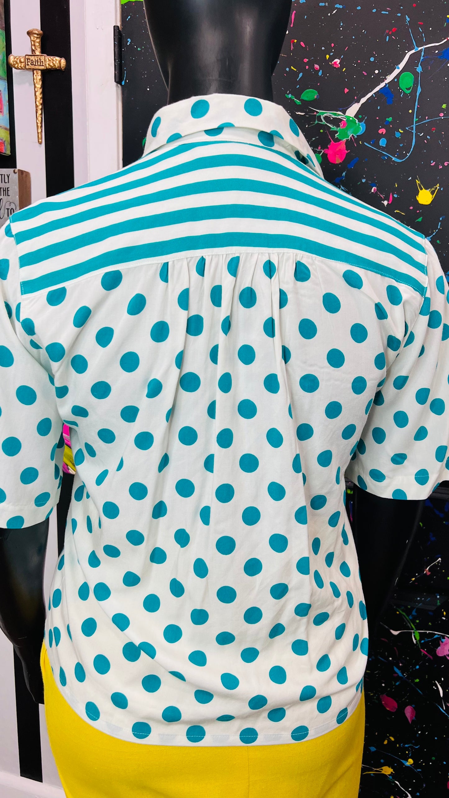 Vintage Rayon Polka Dots & Stripes Blouse (14)