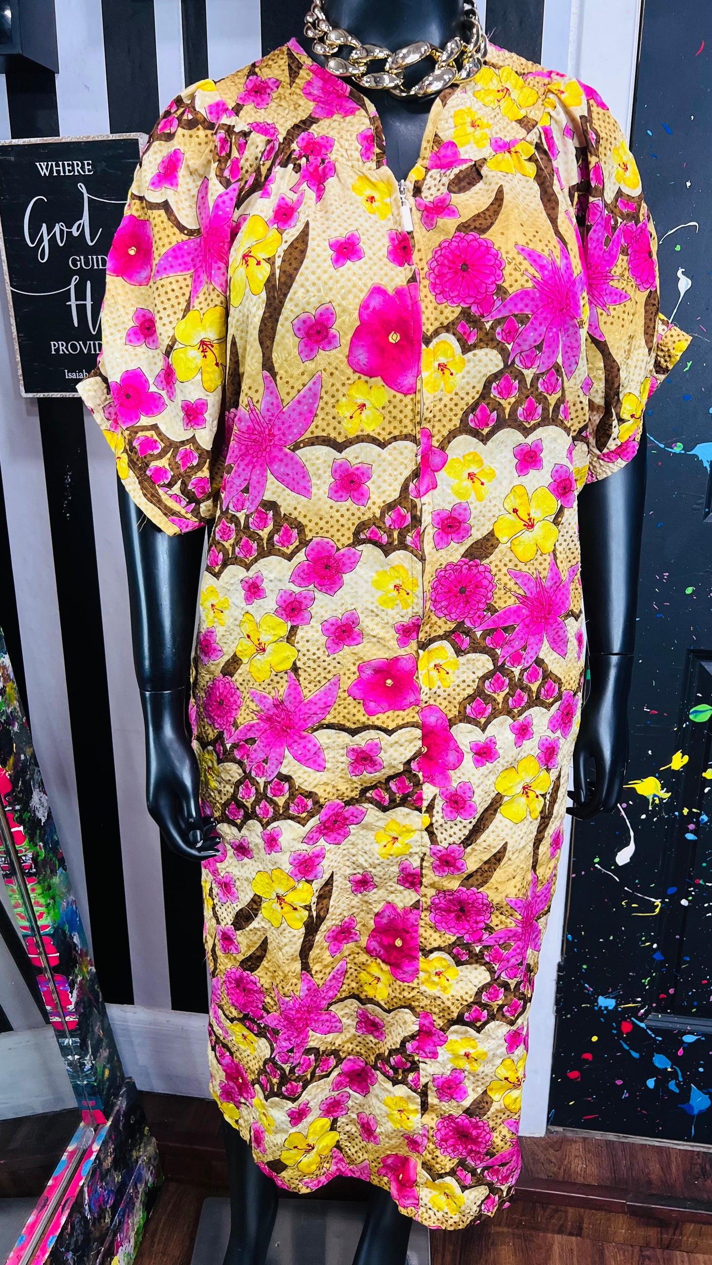Vintage Pink & Yellow House Dress (OS)