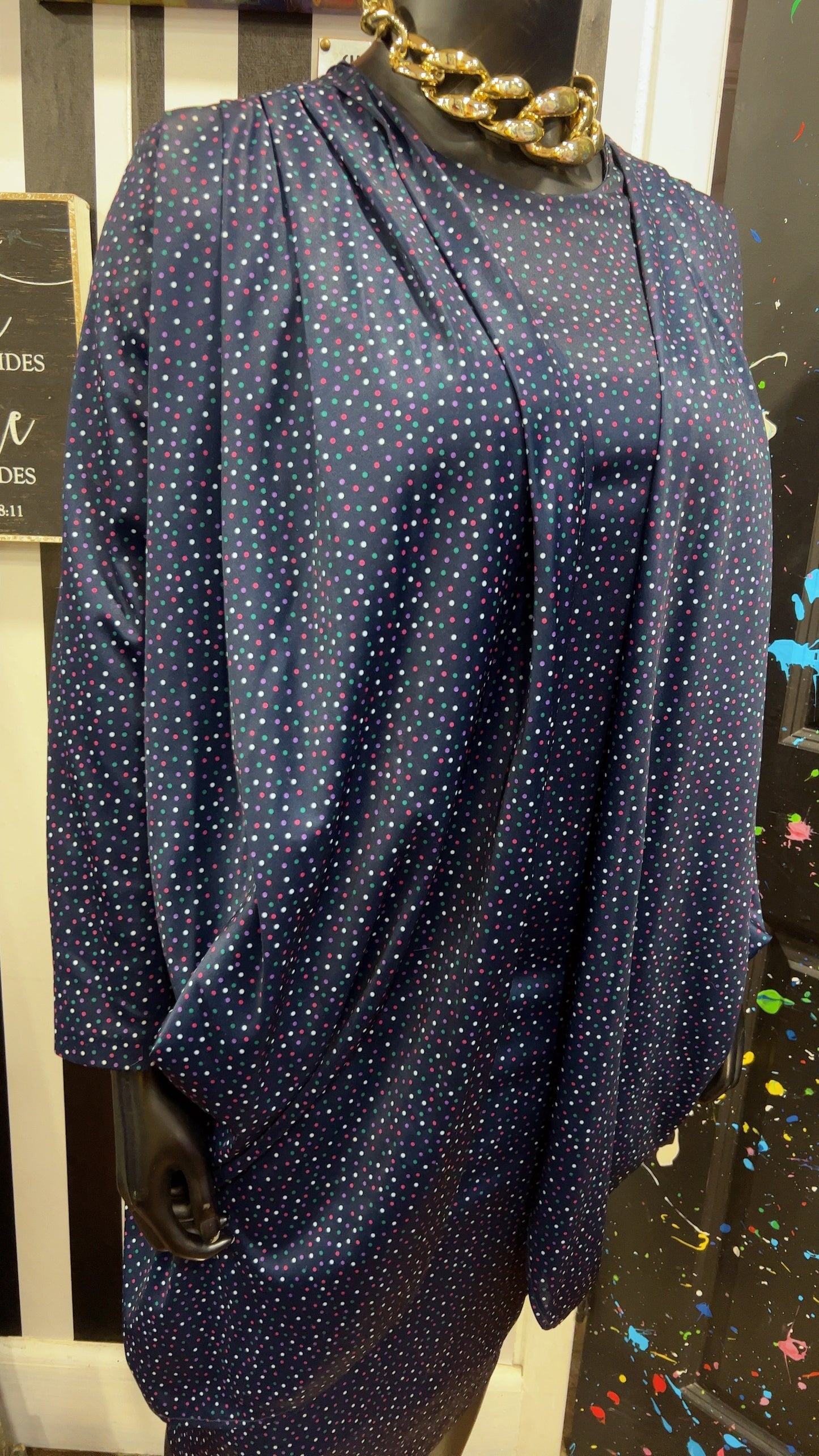 Vintage Navy Blue Polka Dot Dress (14)