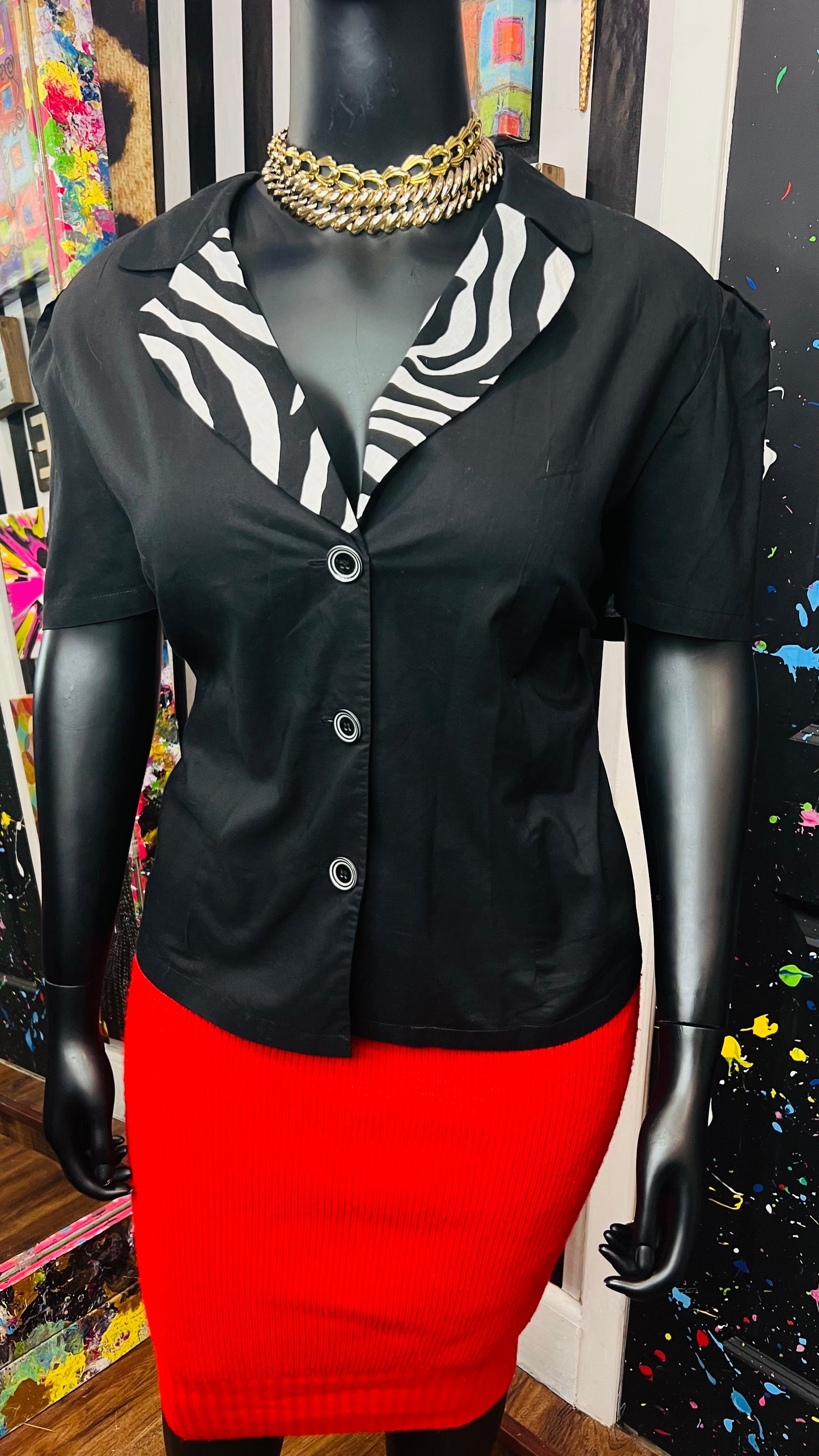 Vintage Zebra & Black Blazer Blouse (24W)