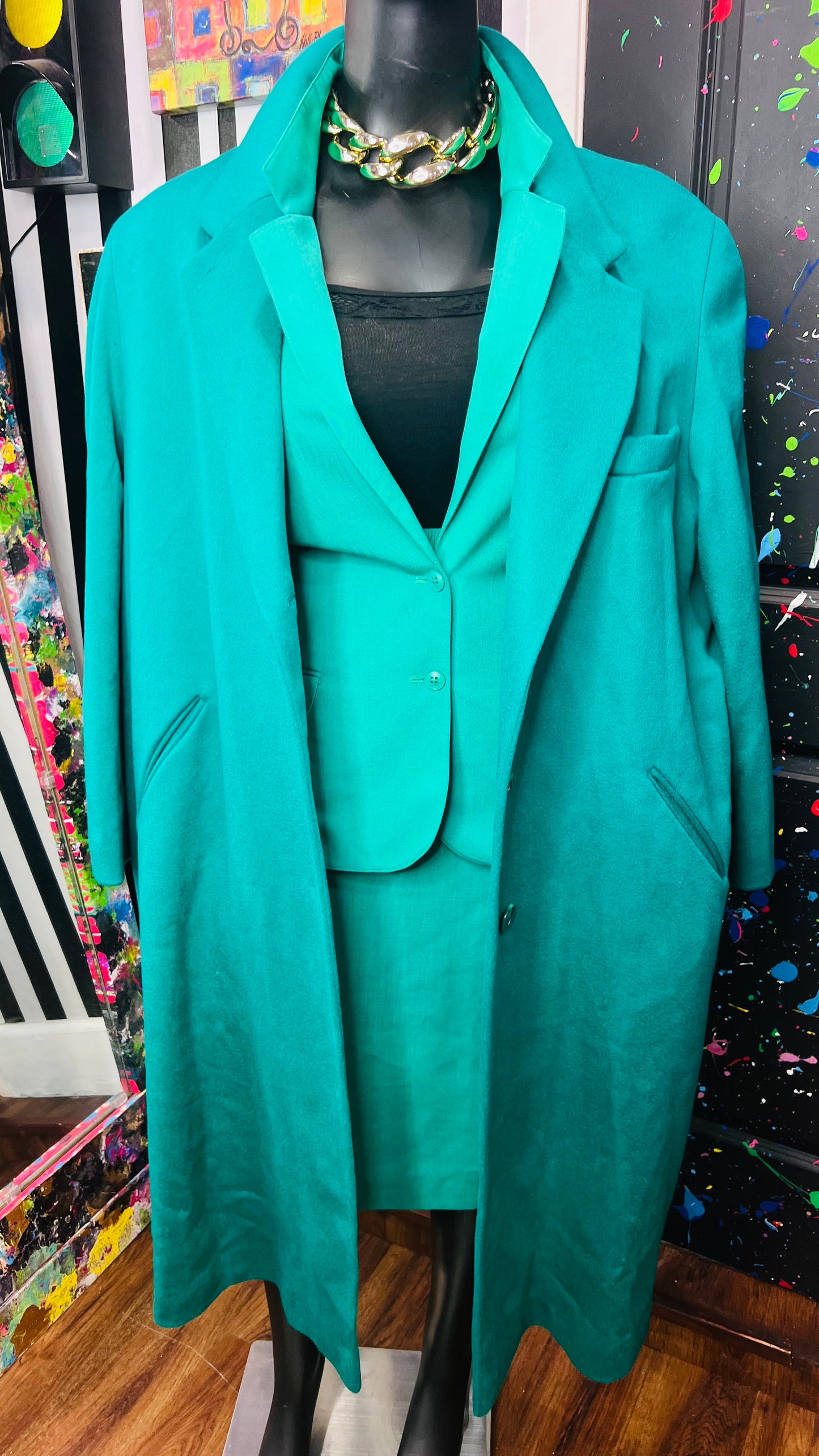 Vintage 100% Wool Green Trench Coat (28)