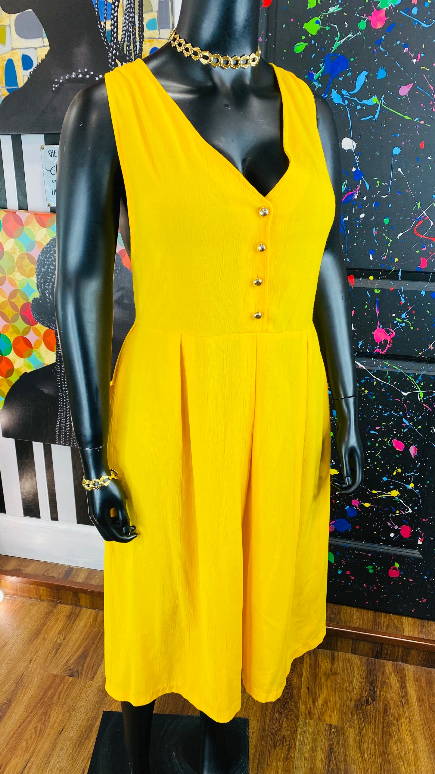 Yellow Sleeveless w/pockets Dress