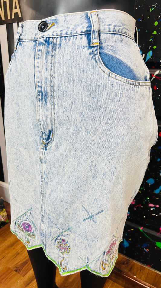 Vintage Denim Floral Skirt (18)