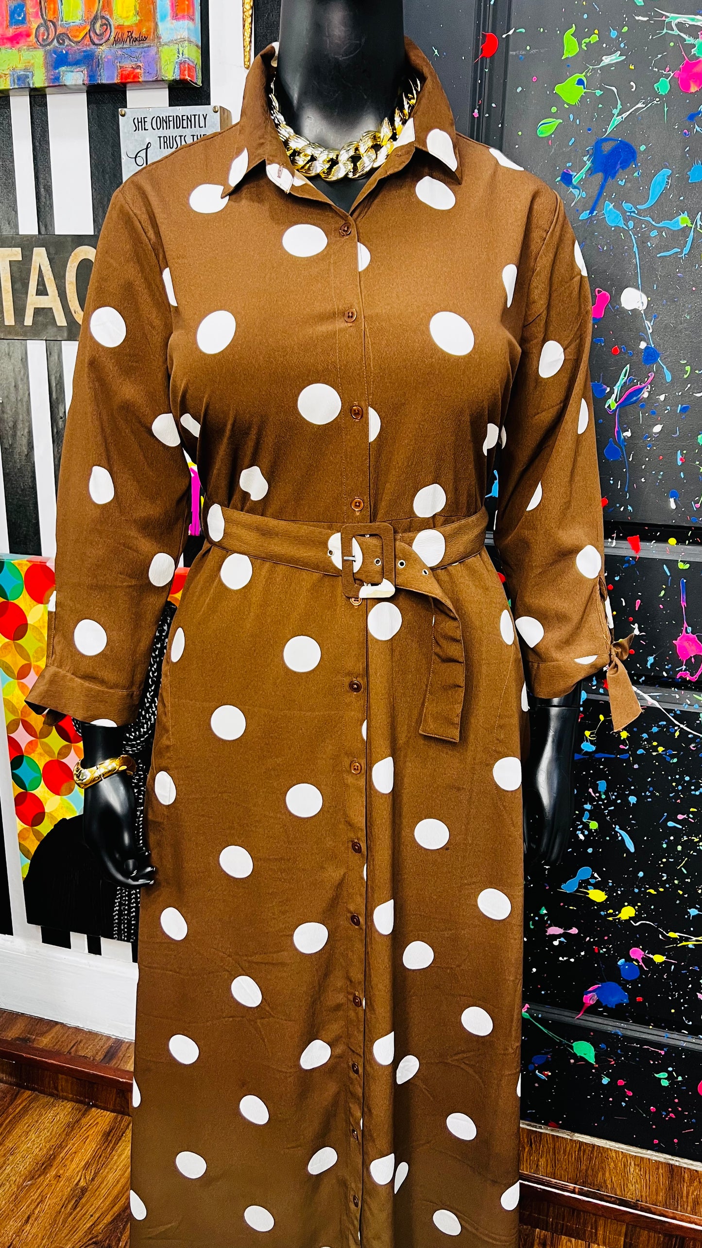 Brown & White Polka Dress/Duster (16)