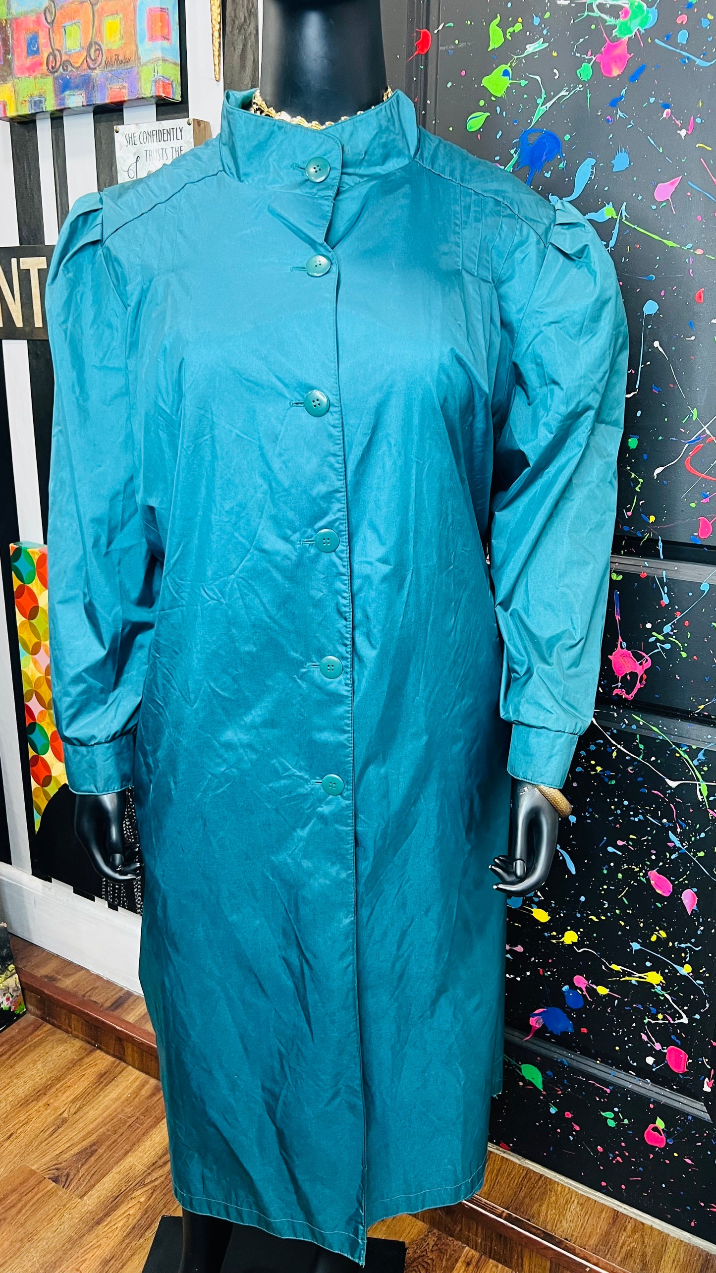 Vintage Teal Trench Coat (24)