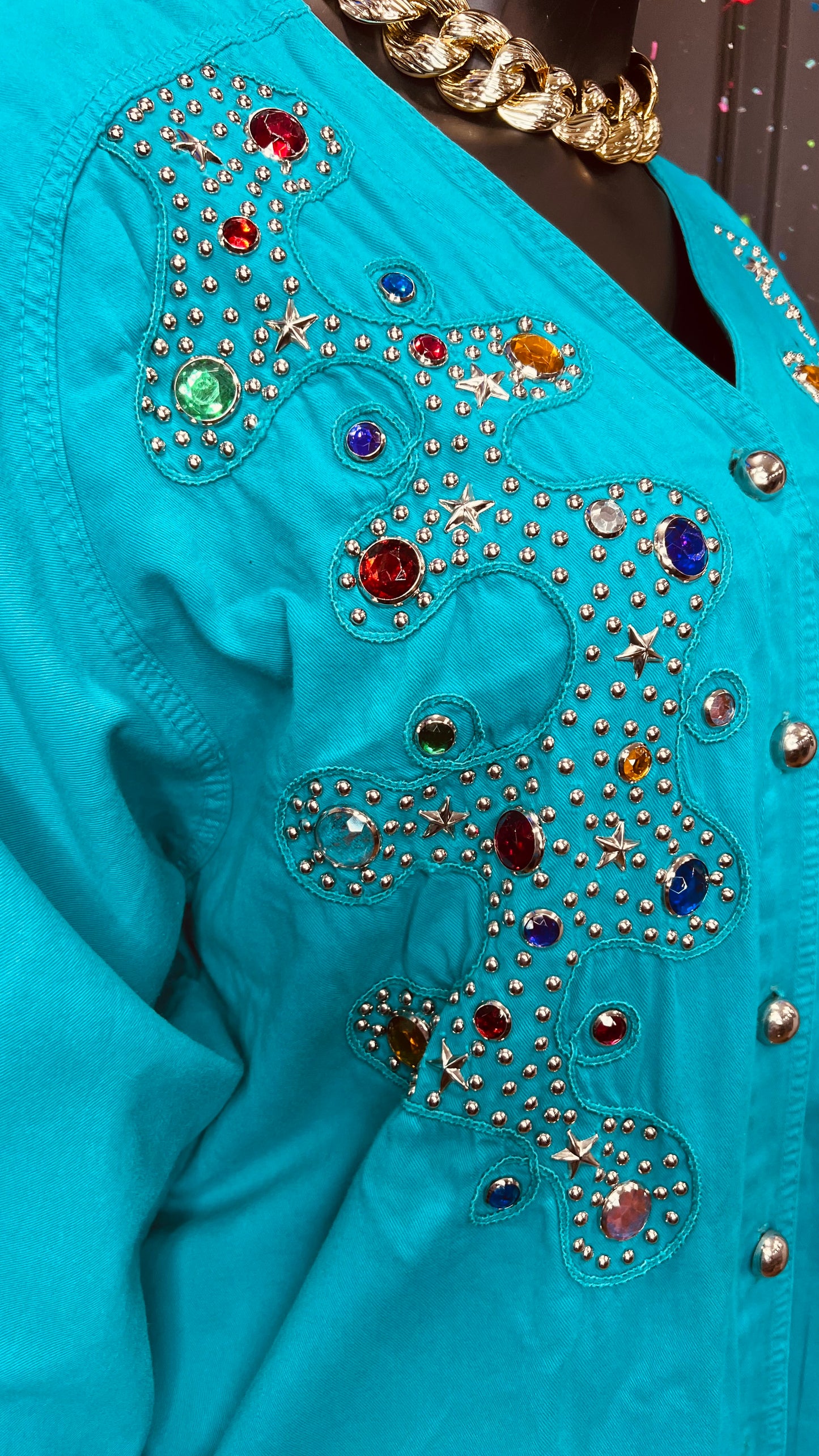 Vintage Teal Denim Jewel & Studds Pants Set (22/24)
