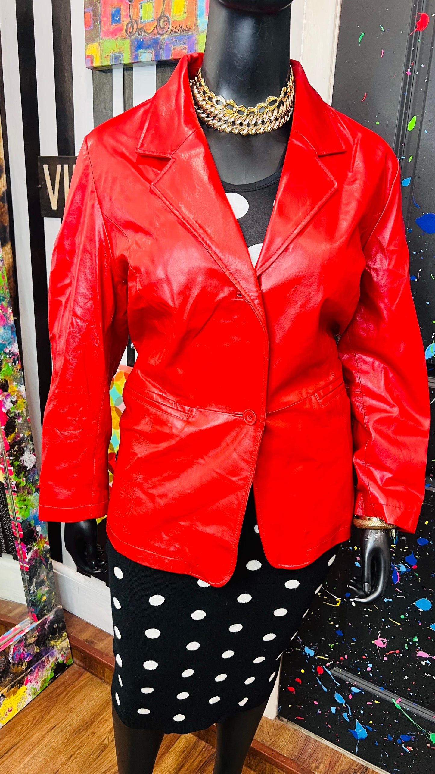 Vintage Genuine Leather Red Blazer (22)