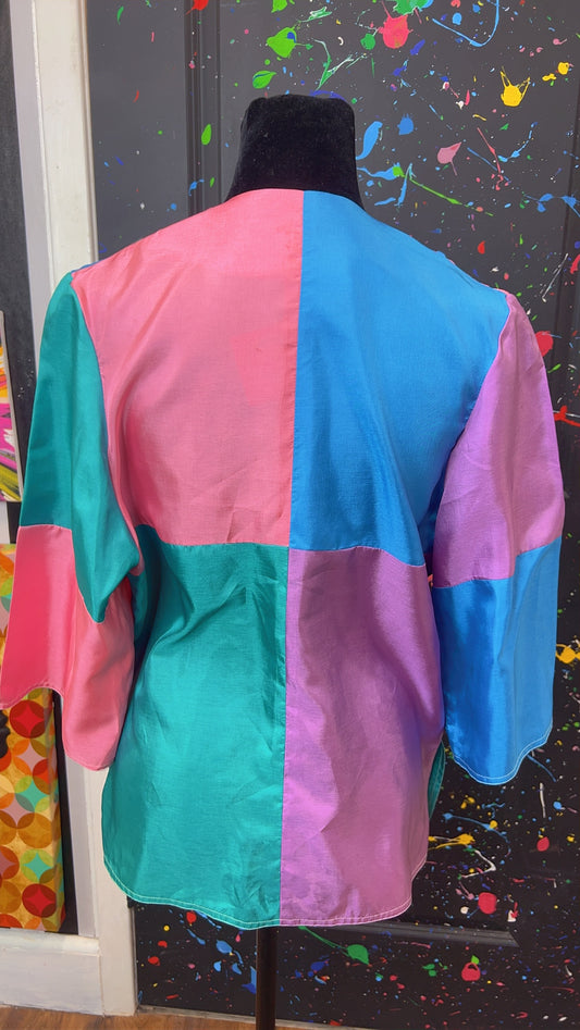 Vintage 100% Silk Colorblock Blouse (12)