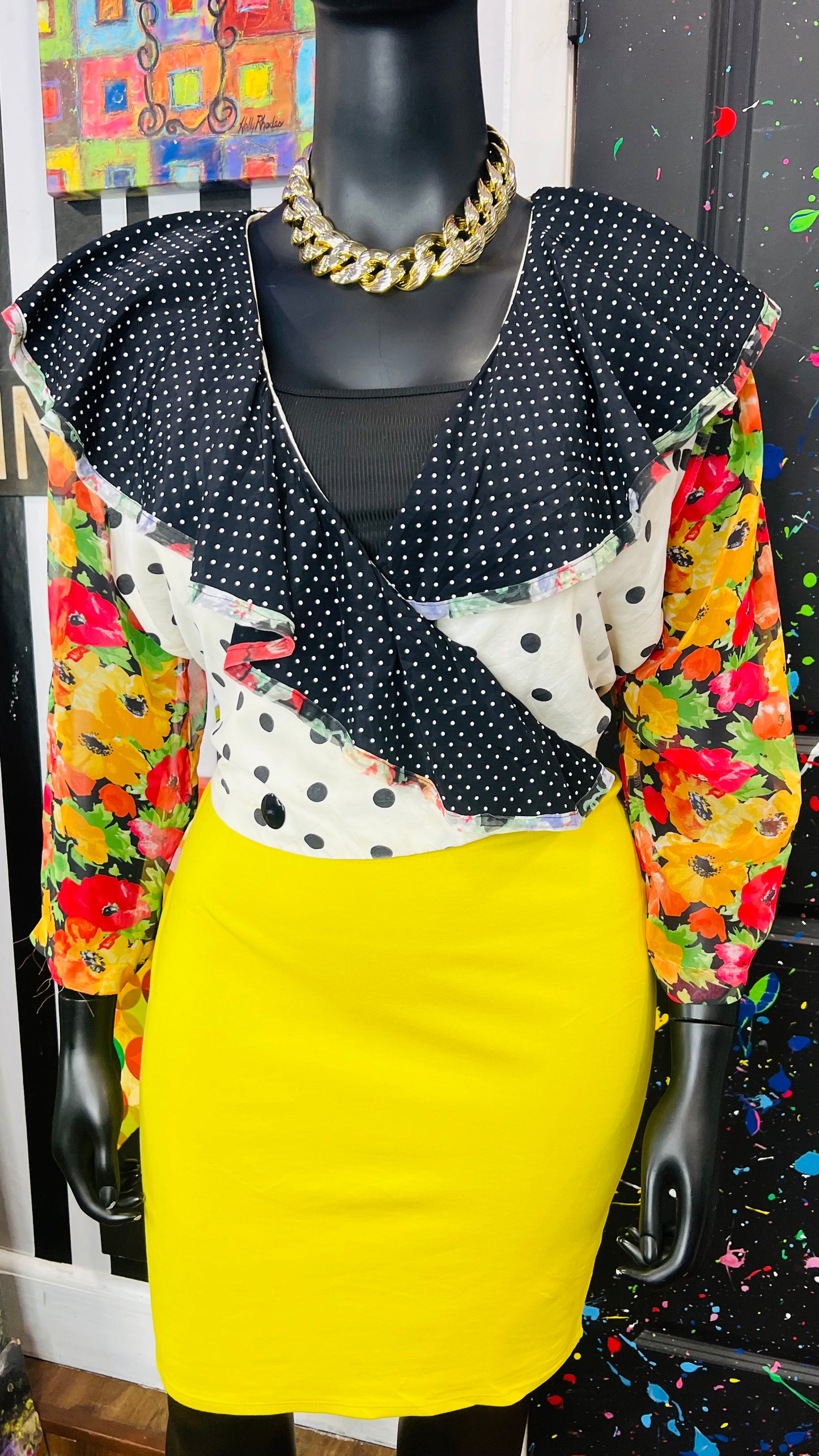 Vintage Sheer Arms Polka Dot Cropped Blouse (24)