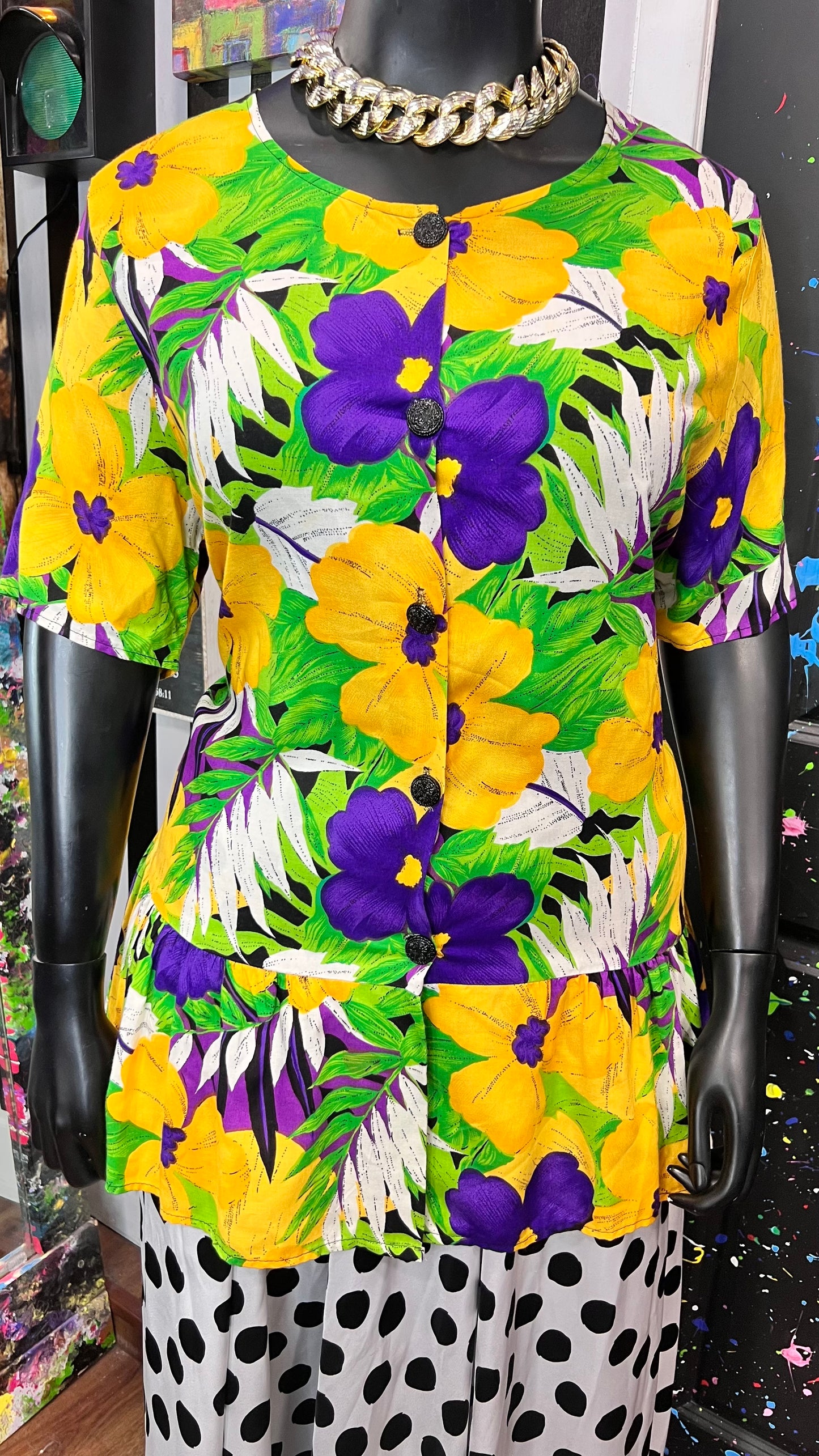 Vintage Yellow & Purple Rayon Blouse (18)