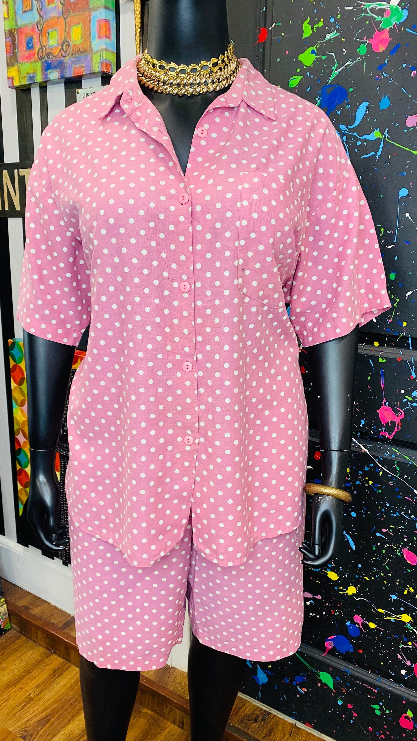 Vintage Pink & White Polka Dot Short Set (20)