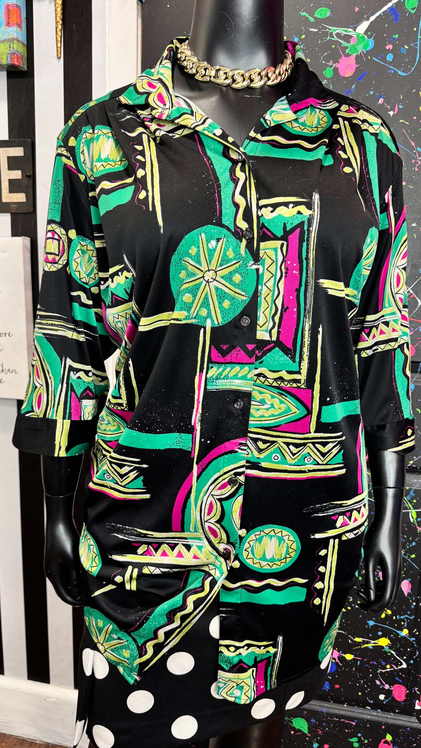 Vintage Top Notch Abstract Blouse (26/28)