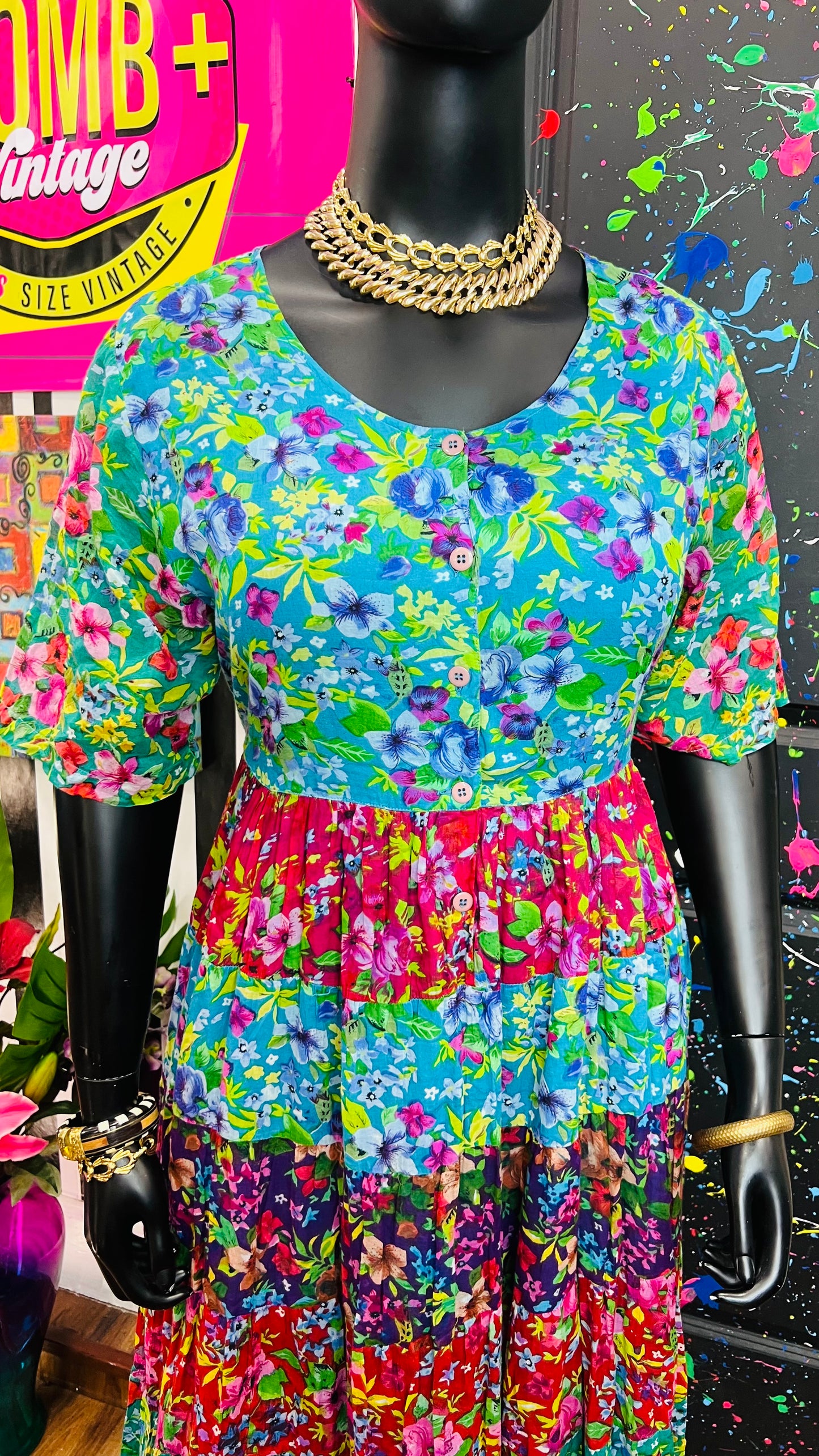 Vintage Rayon Mix Print Dress