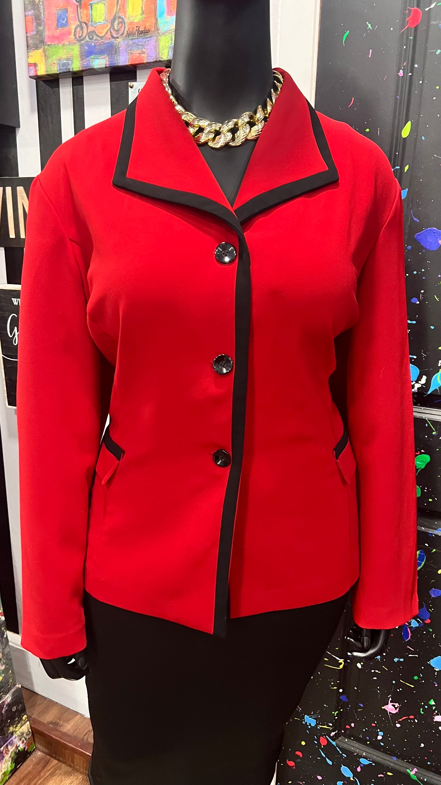 Vintage Black & Red Blazer (24W)