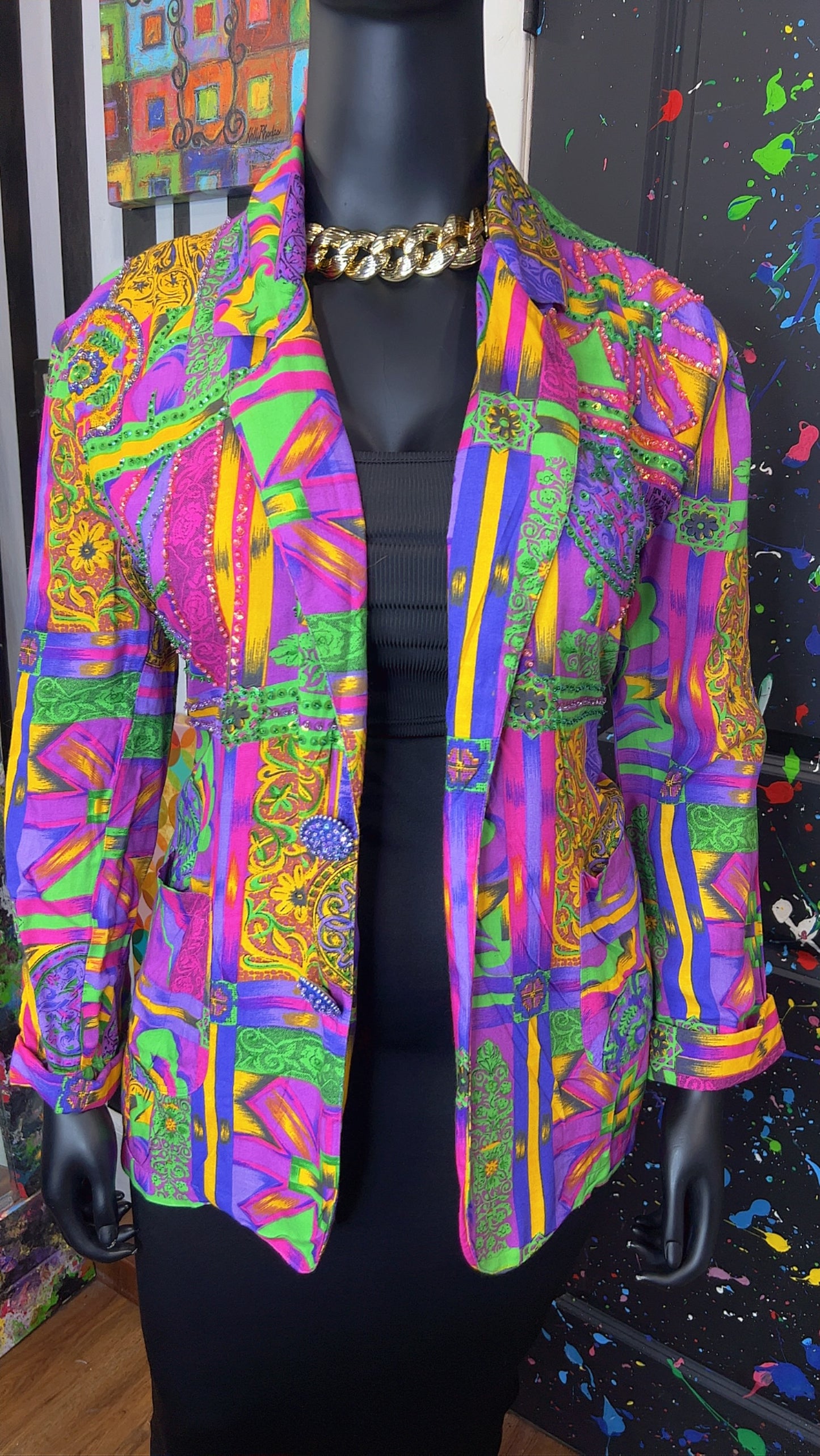 Vintage Abstract & Sequin Rayon Blazer (18)