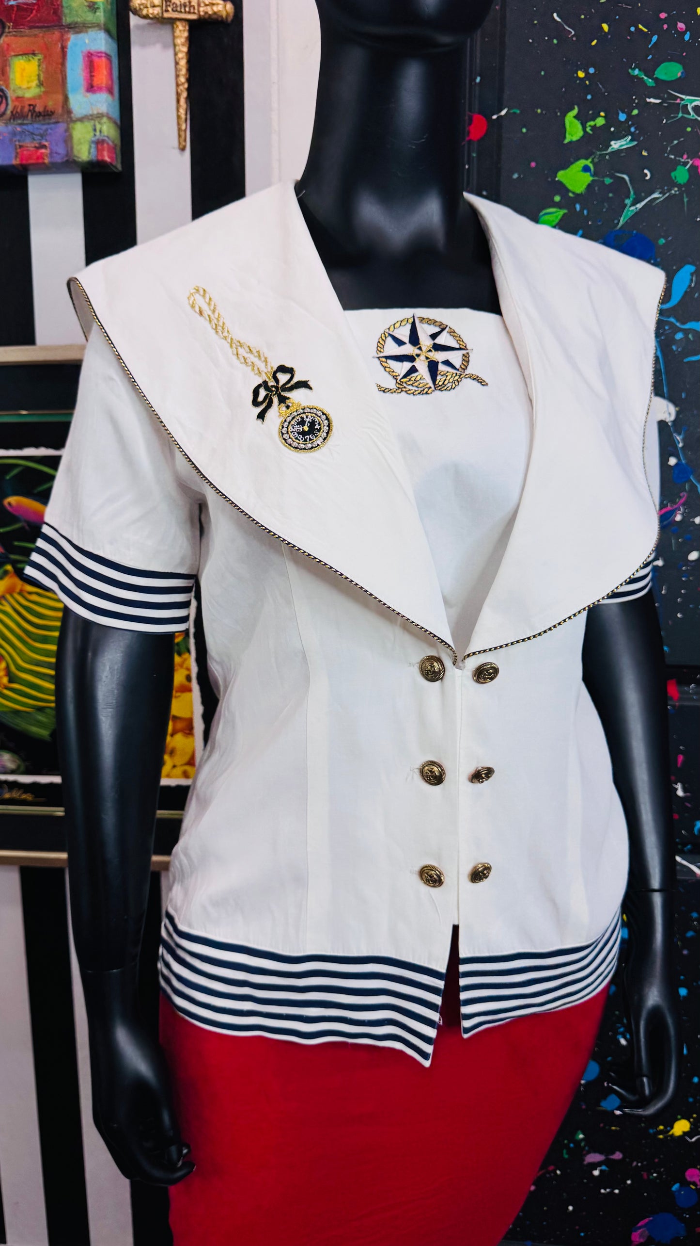 Vintage Nautical Blue & White Blouse (14)