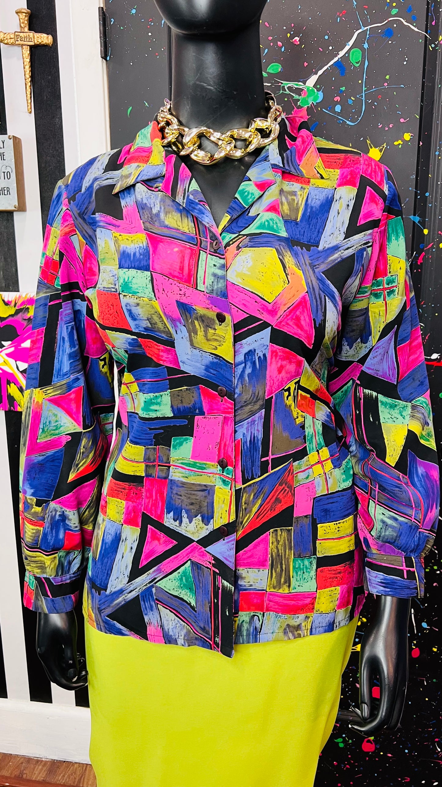 Vintage Abstract Polyester Blouse (14)