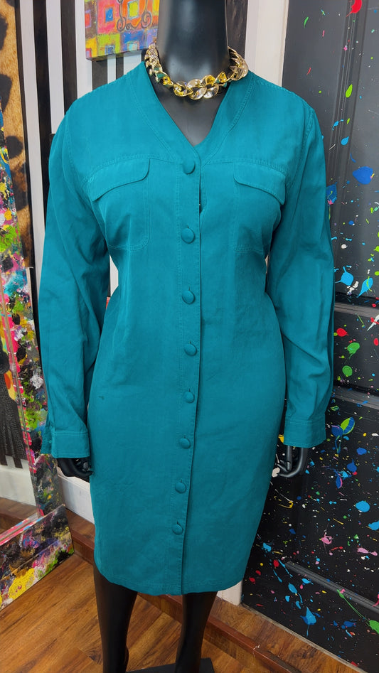 Vintage 100% Silk Teal Dress (18W)