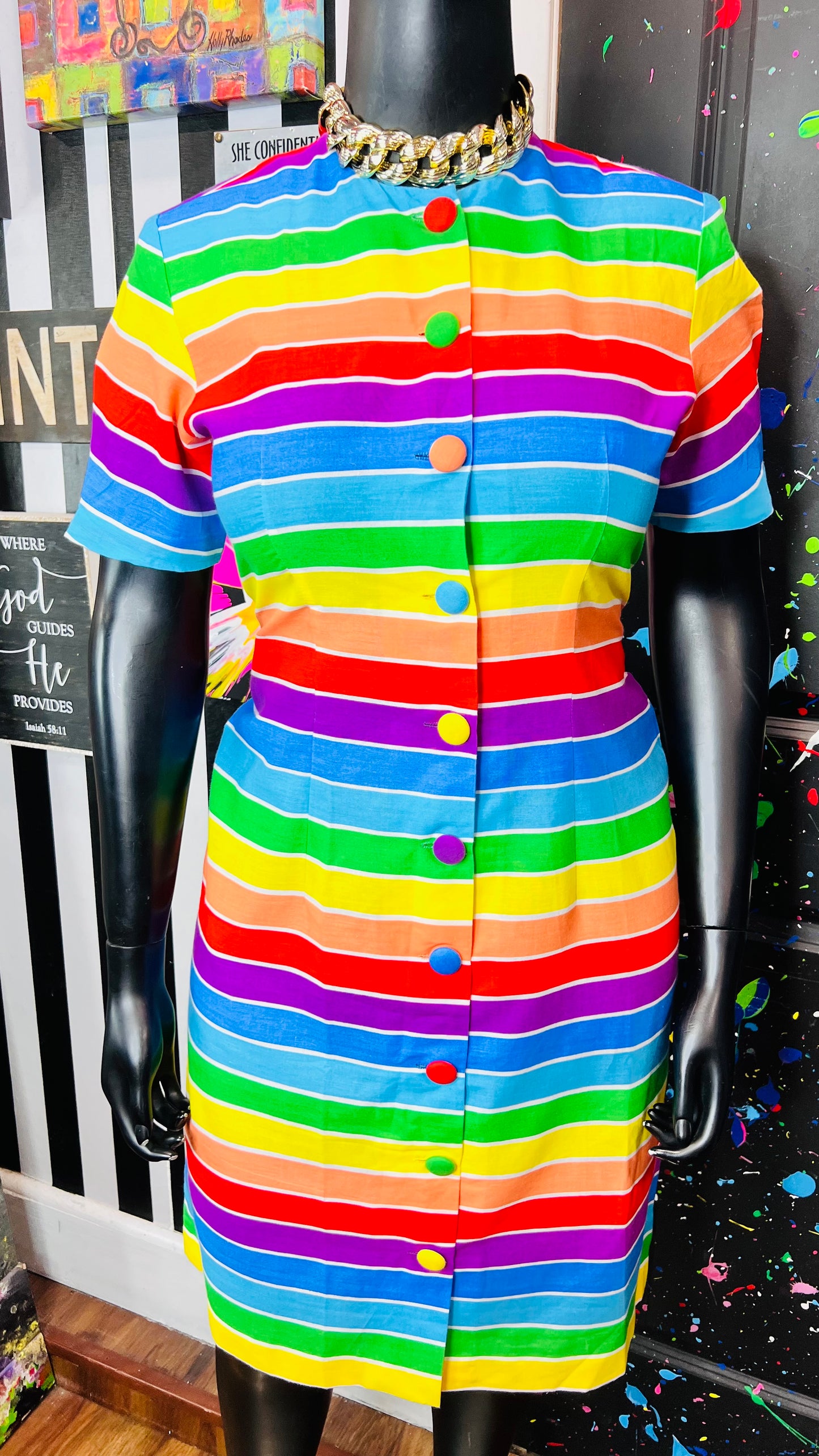 Vintage Rainbow Striped Dress (14/15)