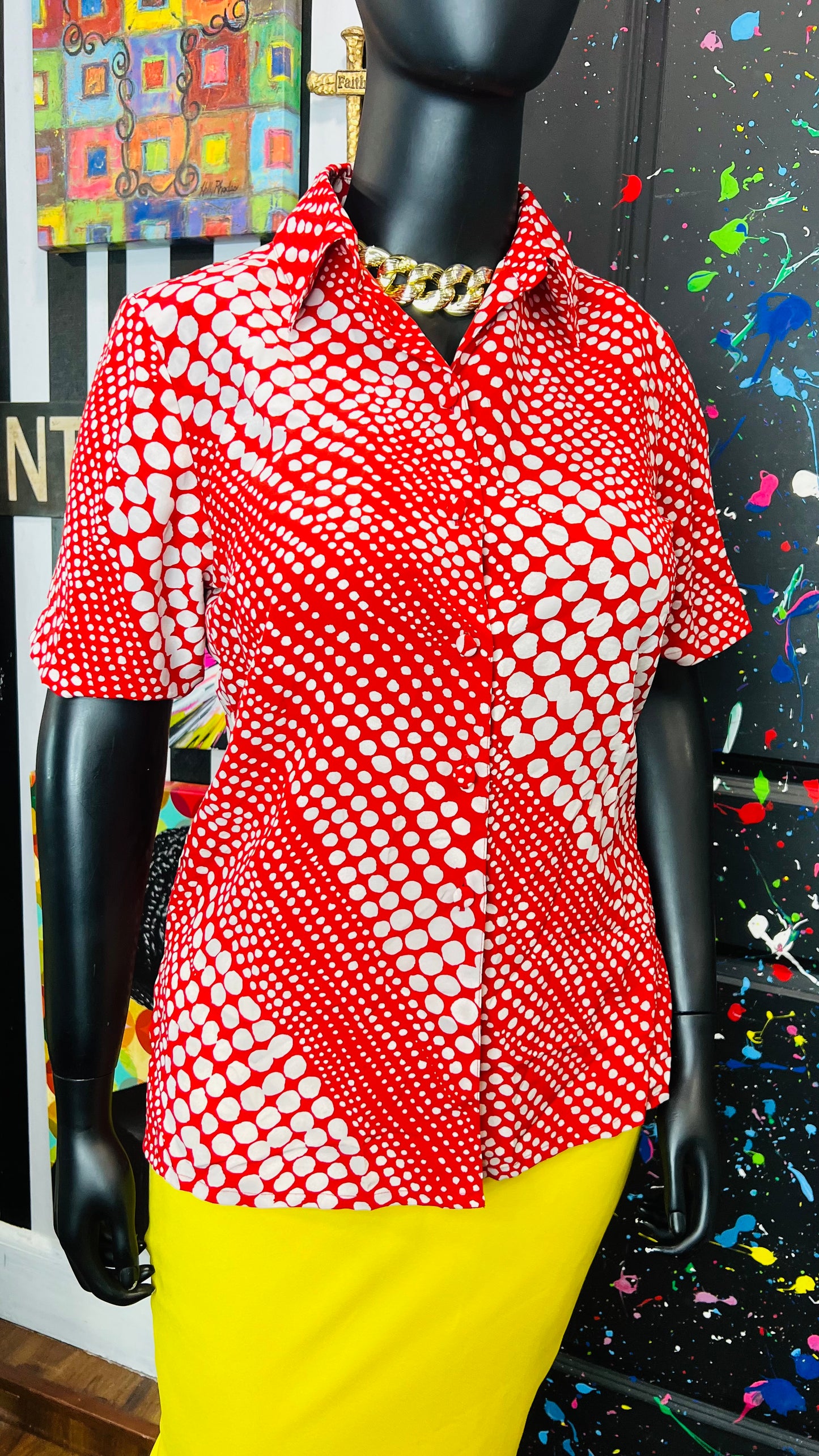 Vintage Red & White Polka Dot Blouse (12)
