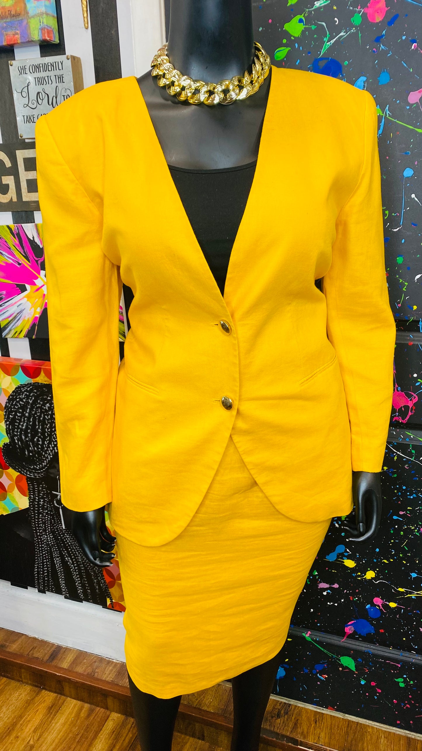 Vintage Yellow Skirt Suit (18W)