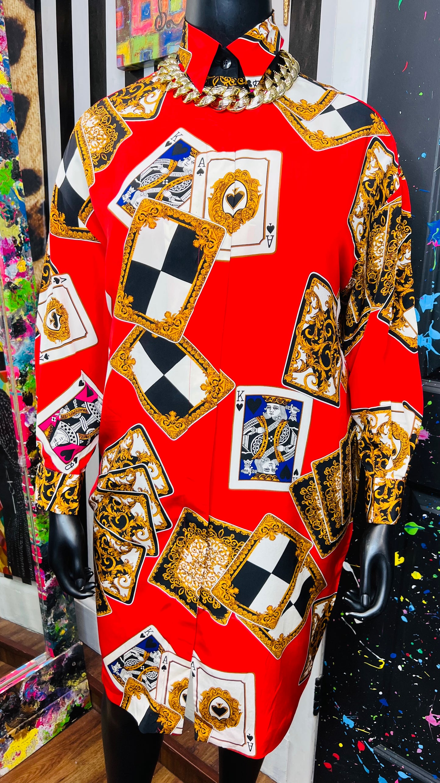 Vintage 100% Silk Ace Of Spades Dress (12) - Can fit up to some 16
