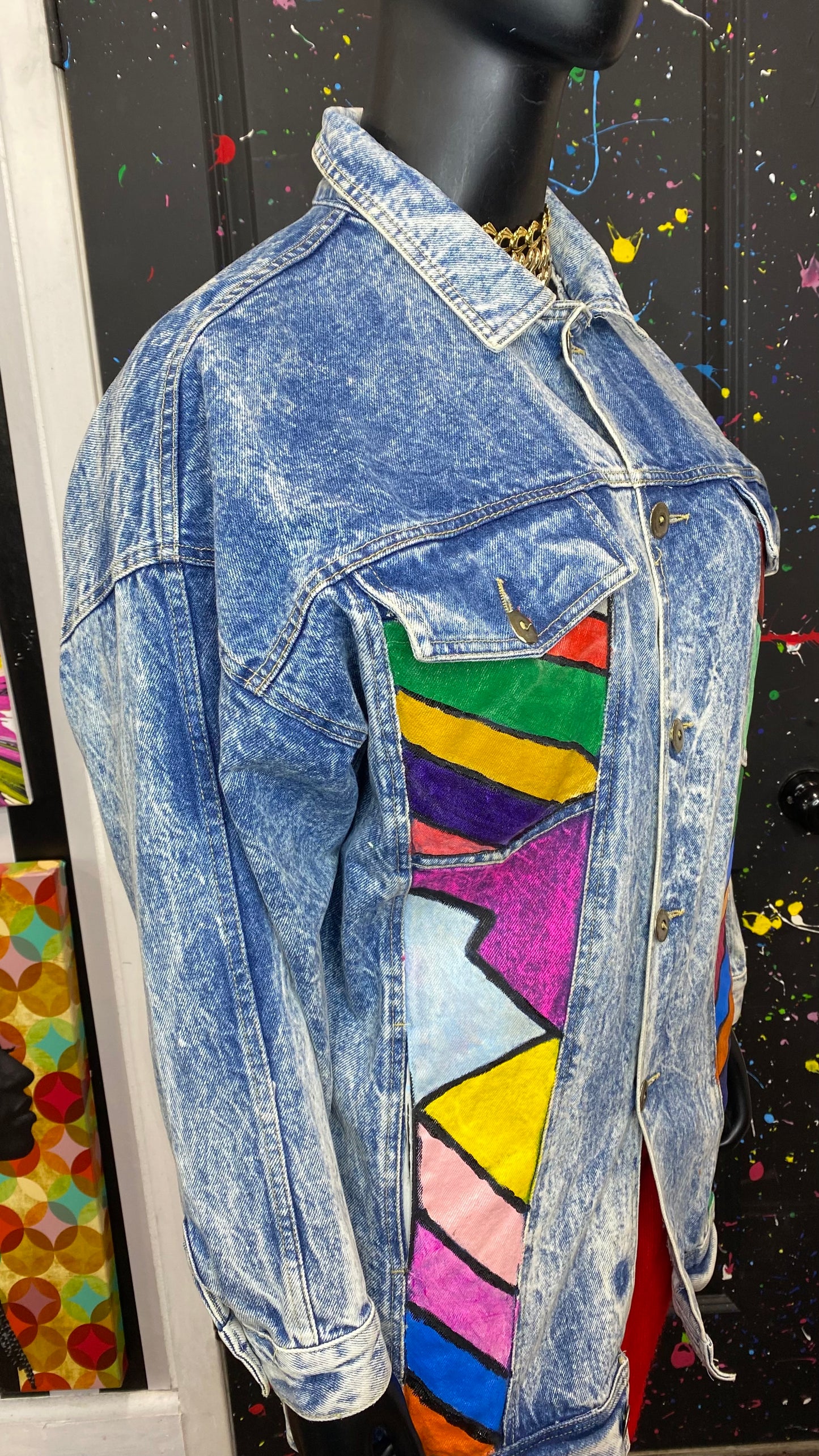 Vintage Acid Wash Hand Painted Denim Jacket (18/20)