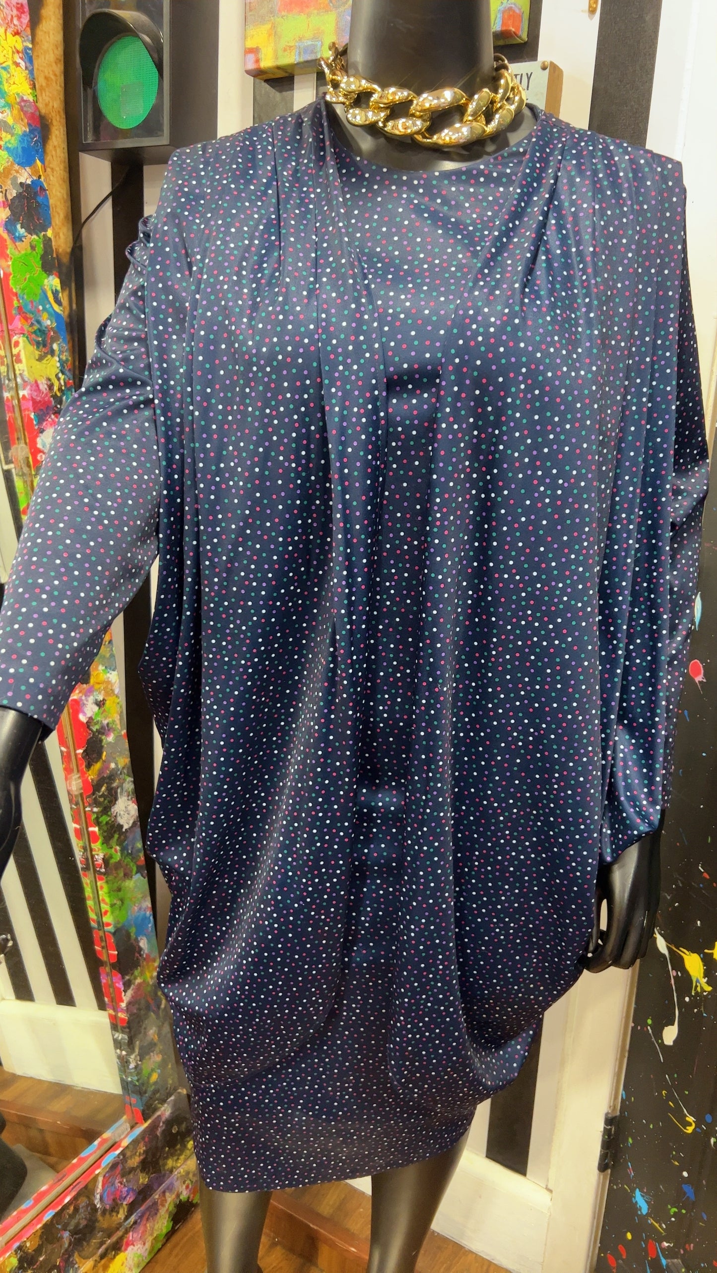 Vintage Navy Blue Polka Dot Dress (14)